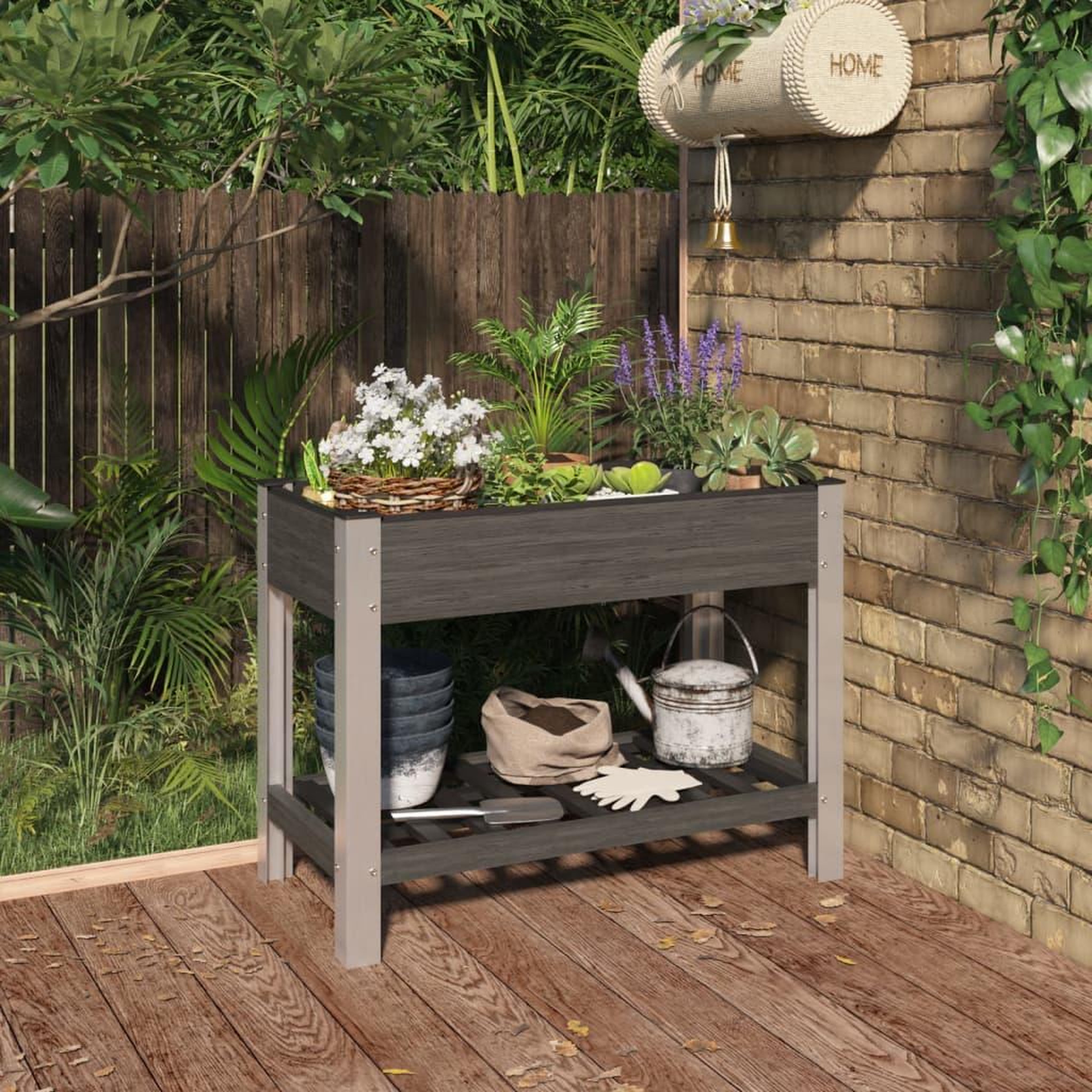 VIDAXL Lit sureleve de jardin avec etagere Gris 100x50x75 cm WPC