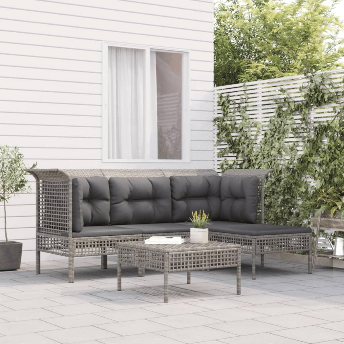 VIDAXL Salon de jardin 5 pcs avec coussins Gris Resine tressee