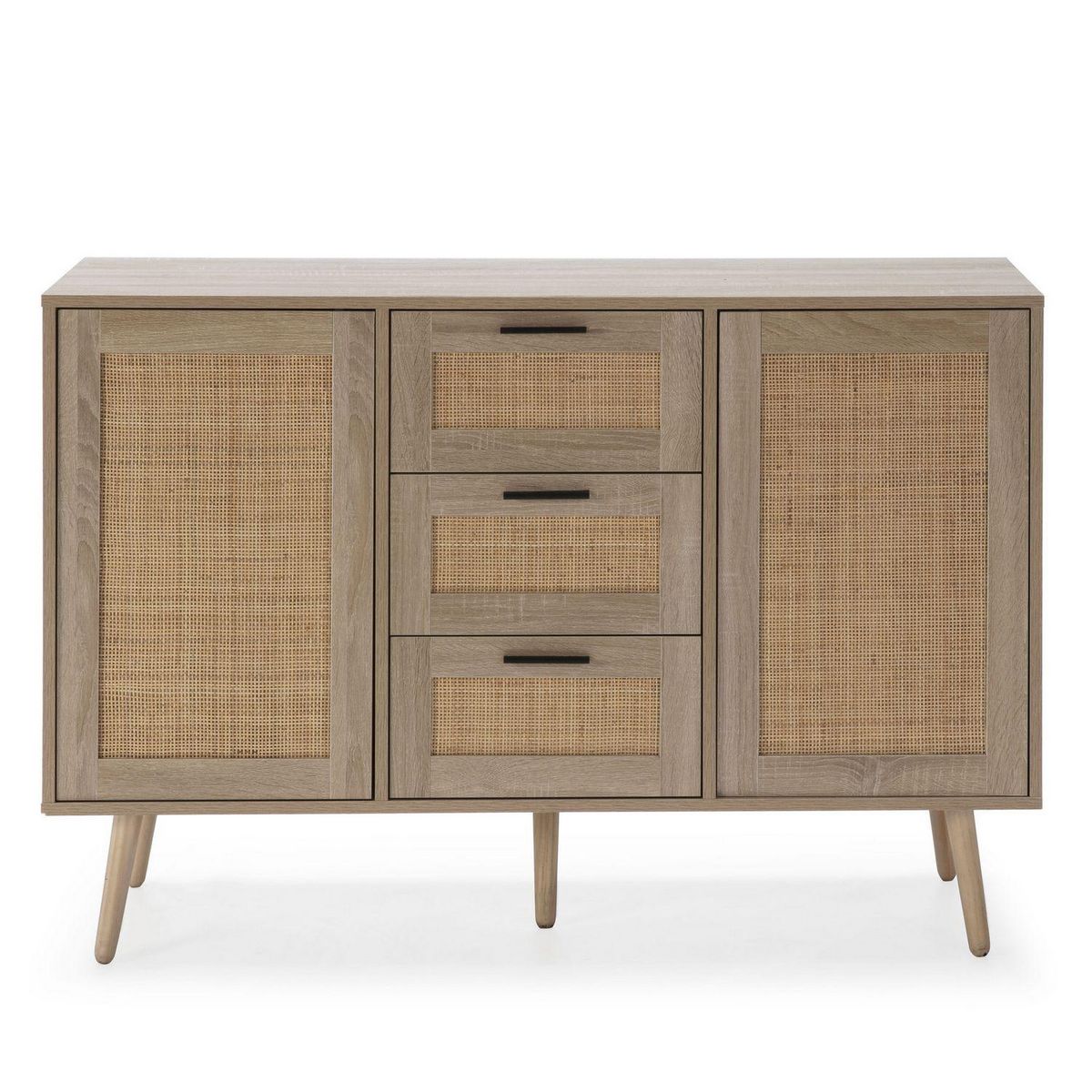 VS VENTA-STOCK Buffet Dalia 3 tiroirs et 2 portes couleur chêne, 120 cm longueur