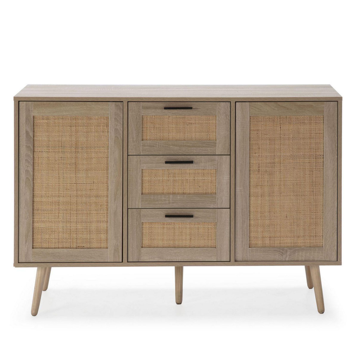 VS VENTA-STOCK Buffet Dalia 3 tiroirs et 2 portes couleur chêne, 120 cm longueur