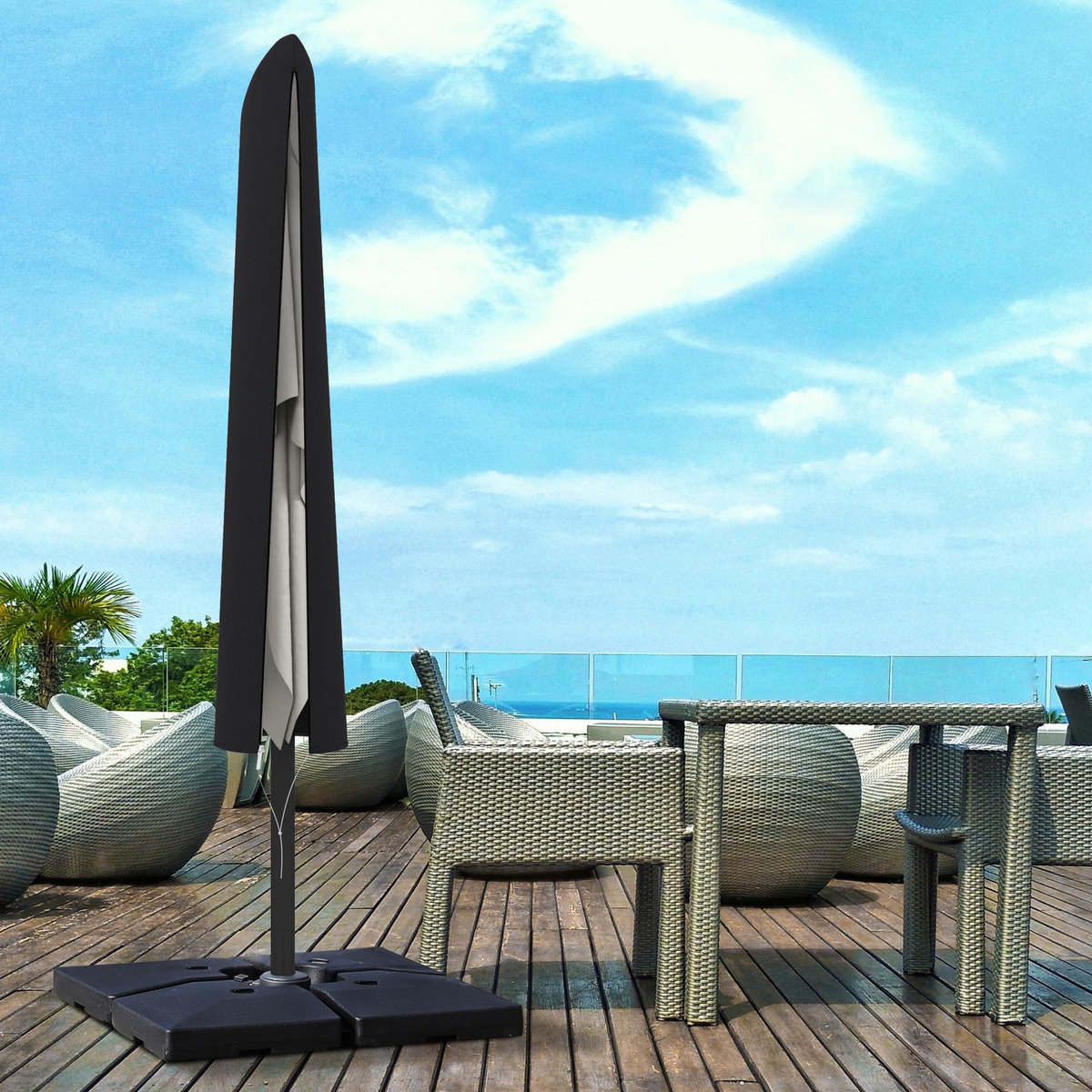 OUTSUNNY Housse de protection imperméable pour parasol droit avec fermeture éclair et cordon de serrage polyester oxford noir