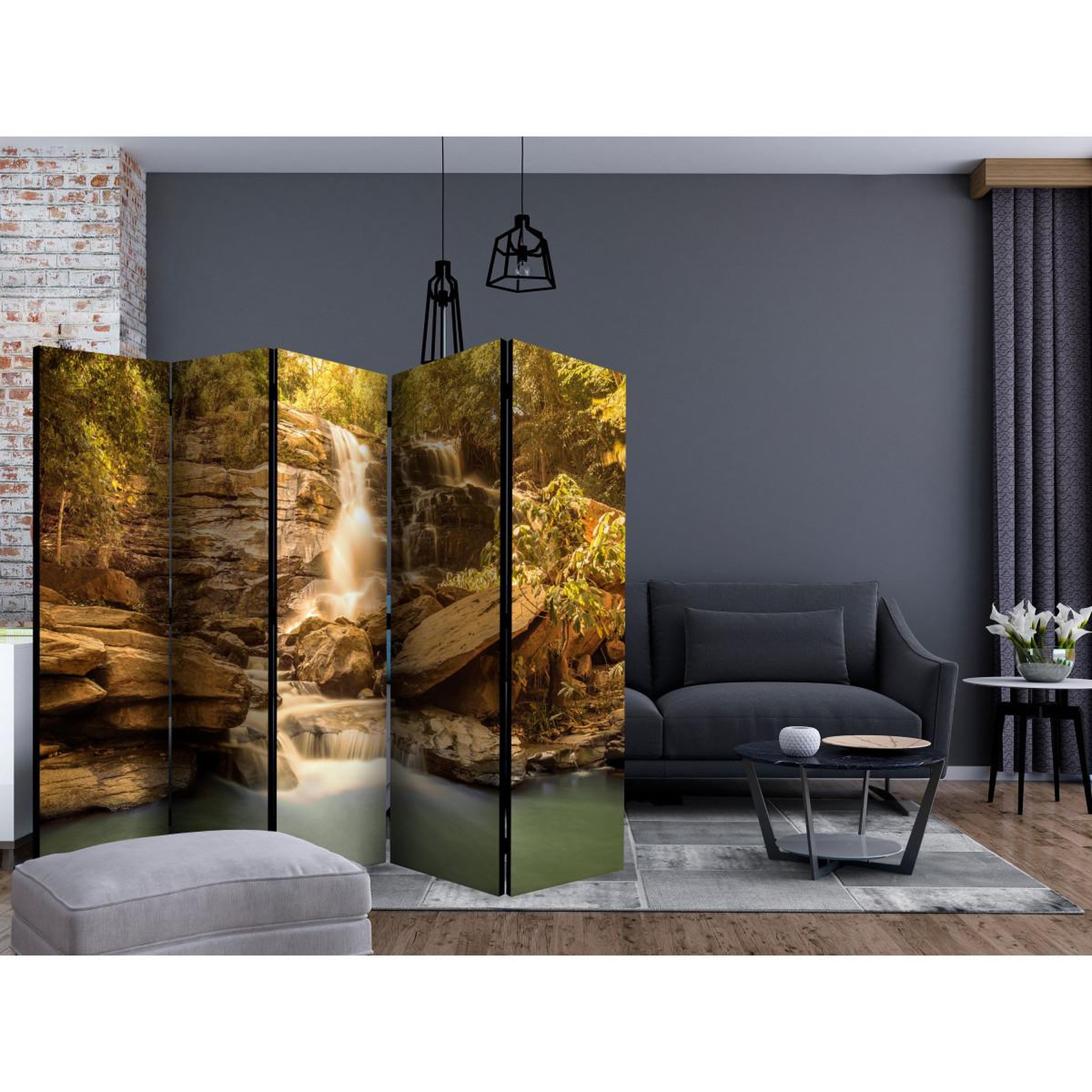 Voir la diapositive 2 : Paris Prix Paravent 5 volets  sunny waterfall  172x225cm