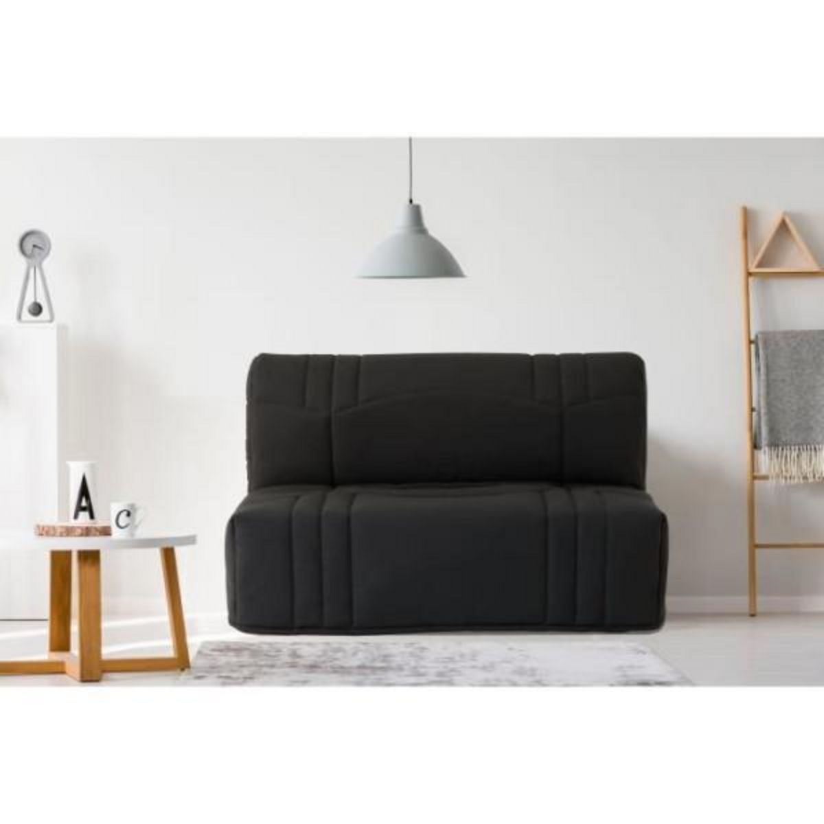 MARKET24 Banquette BZ DREAM - Tissu 100% Coton noir - Couchage 140x190 cm - 2 places - Confort moelleux
