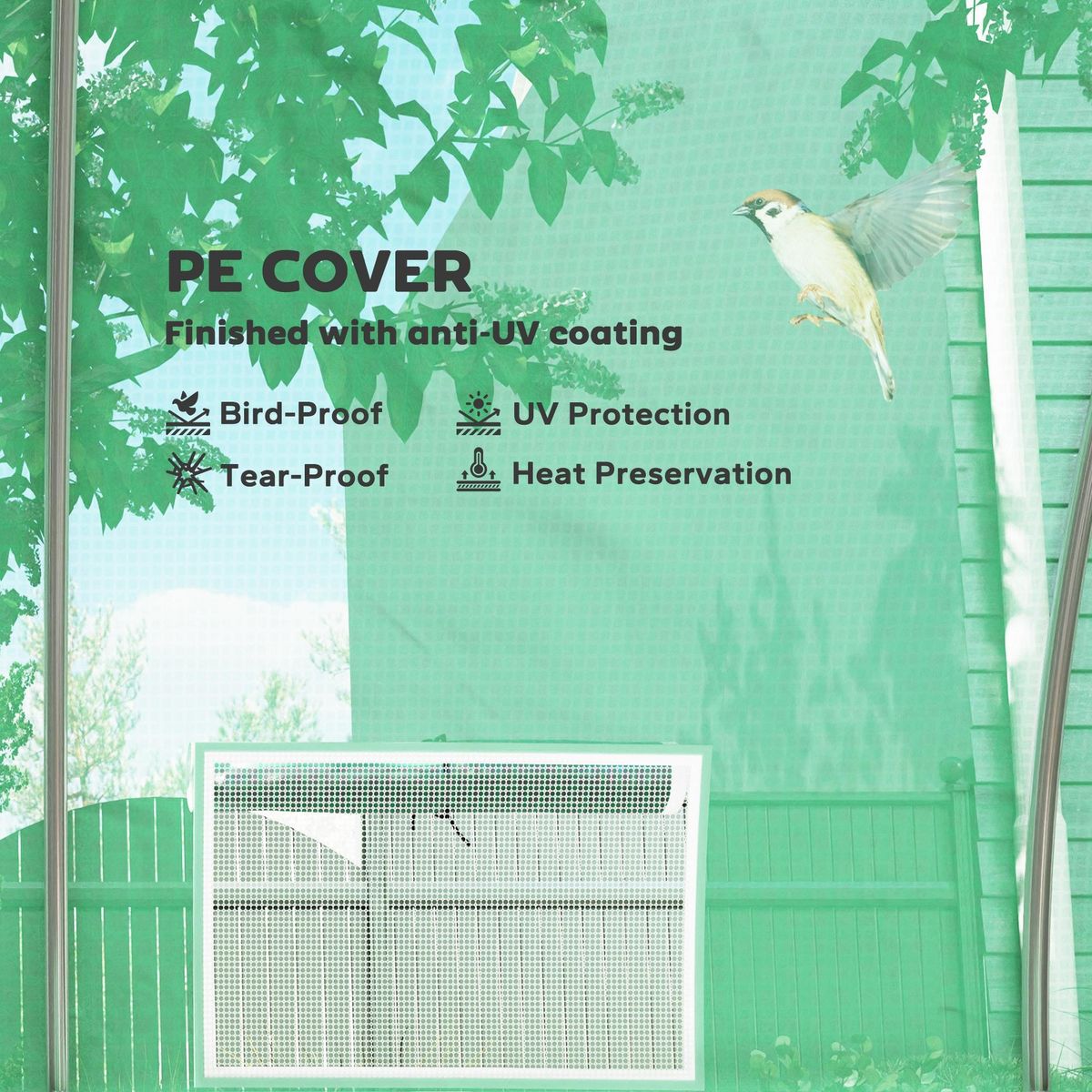 OUTSUNNY Serre tunnel 24m² dim. 8L x 3l x 2H m - 16 fenêtres, porte zippée - acier galvanisé PE haute densité vert
