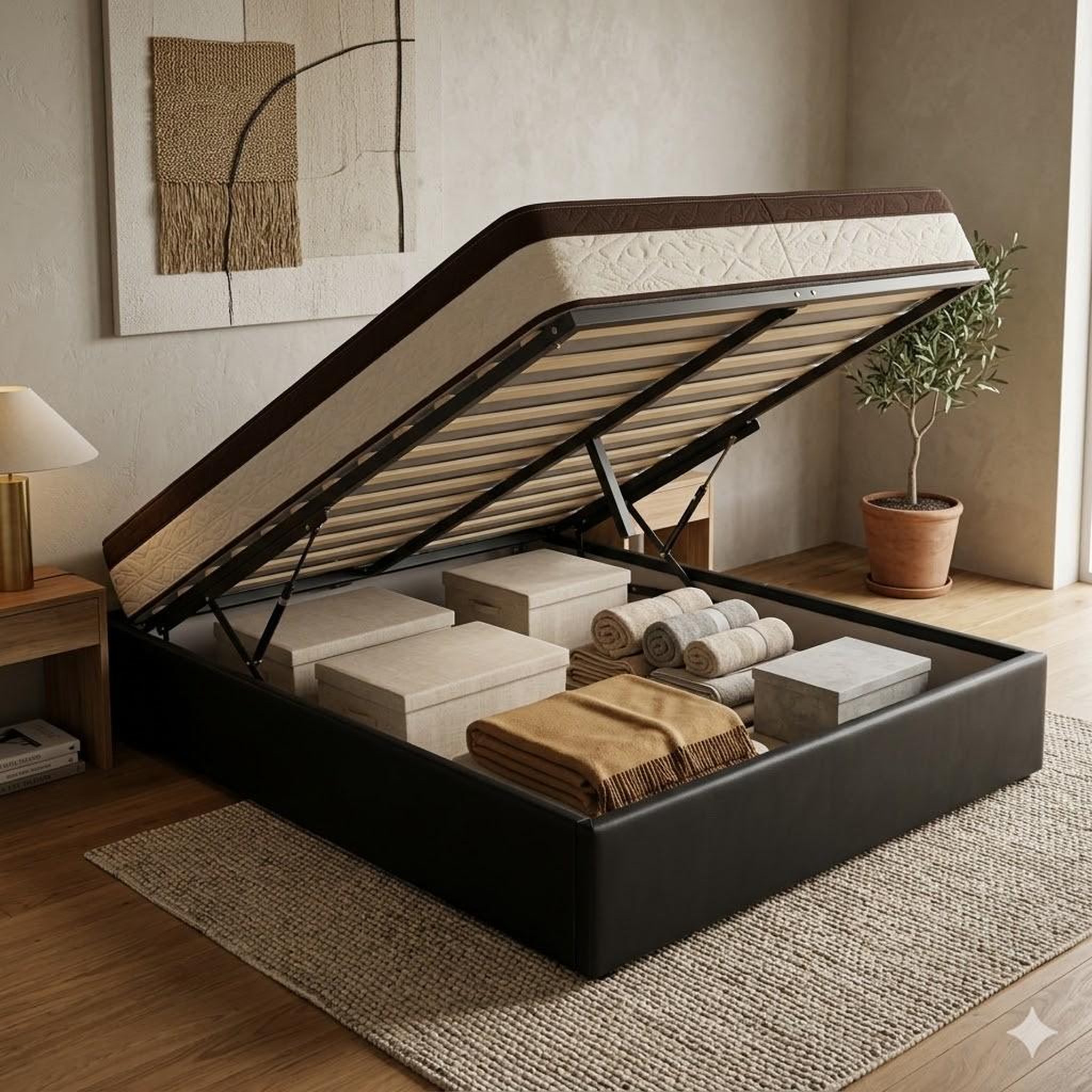 Voir la diapositive 1 : KING OF DREAMS Ensemble Lit Coffre et Matelas  Soutien Très Ferme Confort
