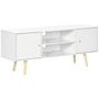 Voir la diapositive 1 : HOMCOM Meuble TV style scandinave 2 portes 2 niches passe-fils piètement bois pin panneaux blanc