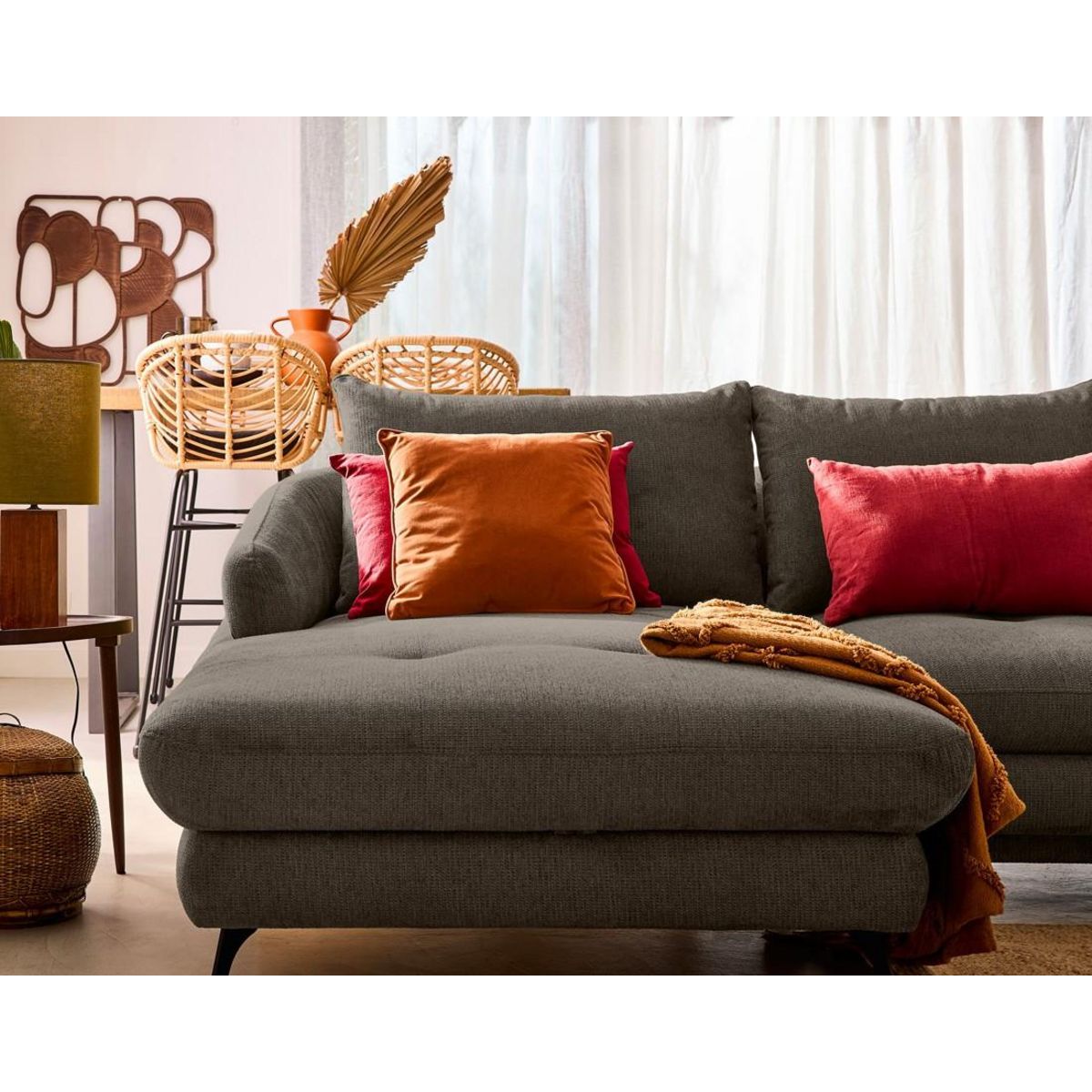 LISA DESIGN Ninon - canapé d'angle gauche 4 places convertible avec coffre en tissu texturé