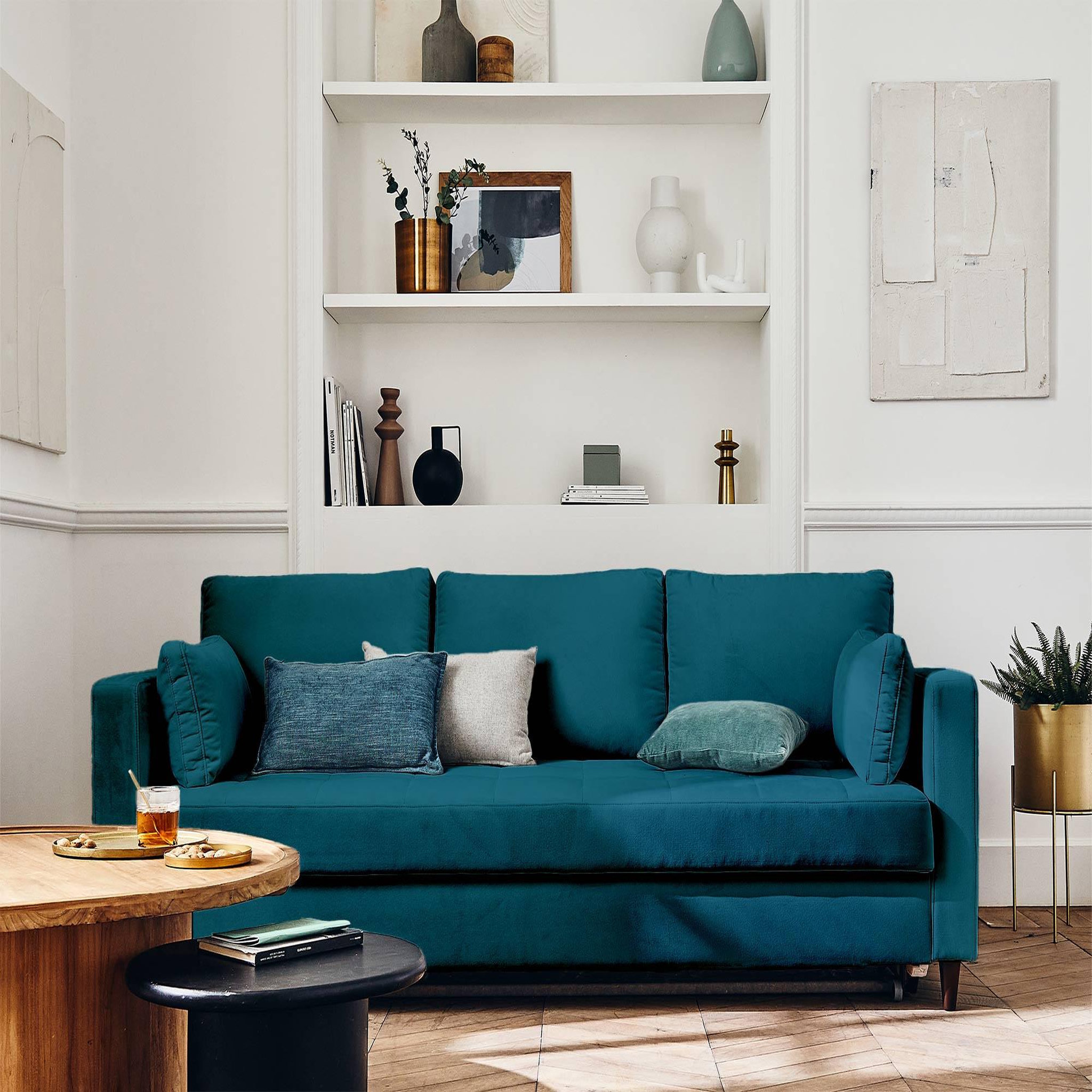 Voir la diapositive 4 : BEST MOBILIER Anna - canapé droit 3 places convertible avec poche en velours