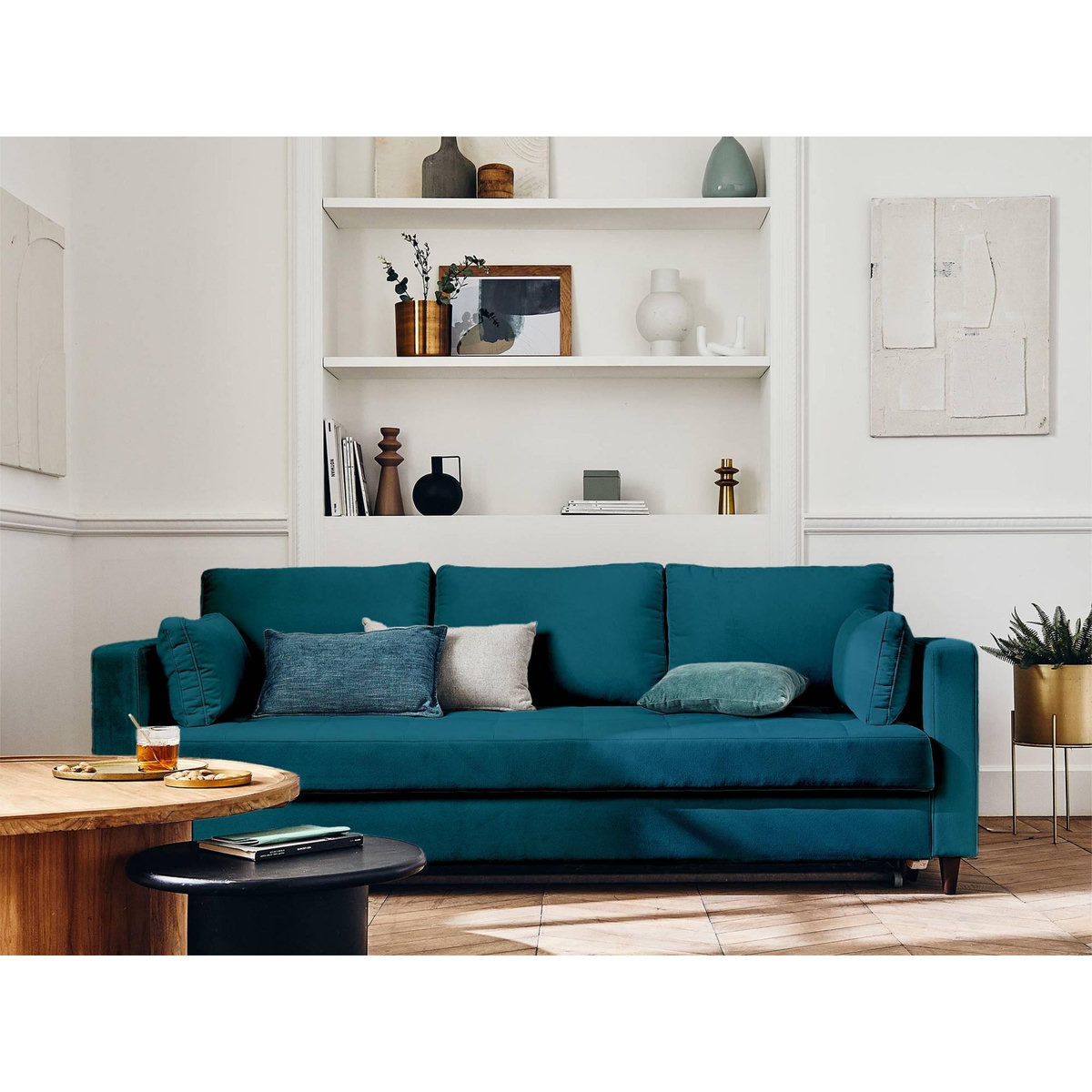 LISA DESIGN Anna - canapé droit 3 places convertible avec poche en velours