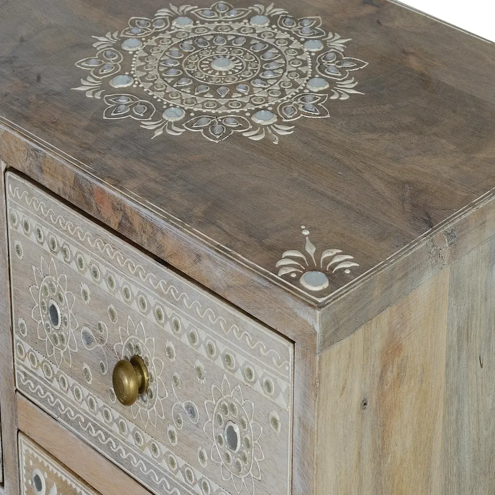 Voir la diapositive 4 : GINER Y COLOMER SL Meuble d'appoint en bois de manguier 42 cm style ethnique boho sculpté