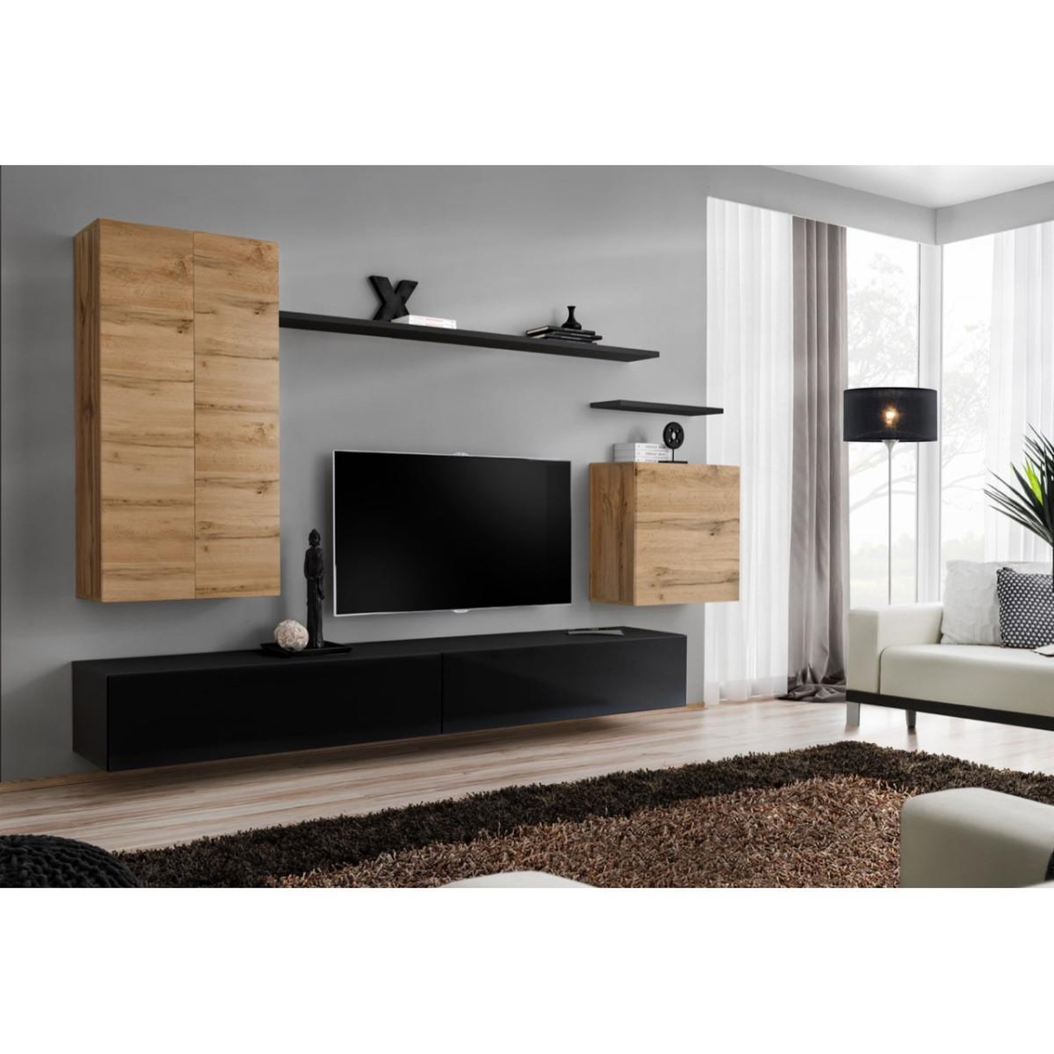 Voir la diapositive 2 : Paris Prix Meuble tv mural design  switch ii  270cm naturel & noir