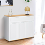 Voir la diapositive 2 : ID MARKET Buffet 100 cm VITO 3 portes et 1 tiroir blanc et plateau bois