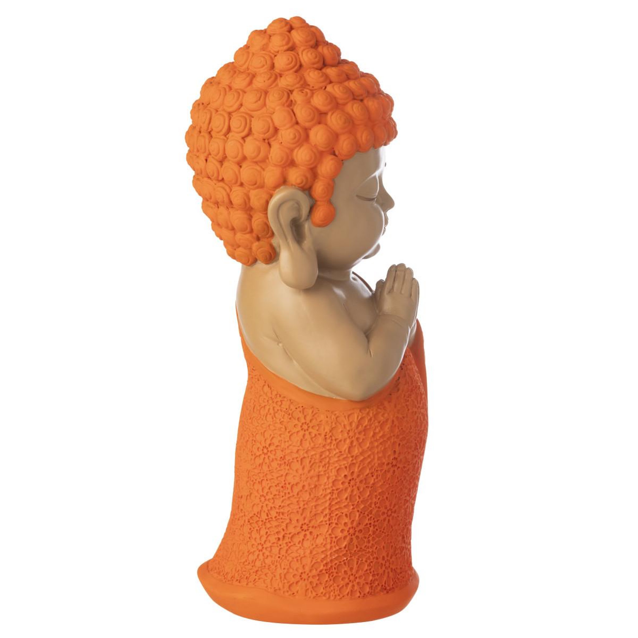Voir la diapositive 2 : J-LINE Statuette déco moine priant  boudhi  32cm orange