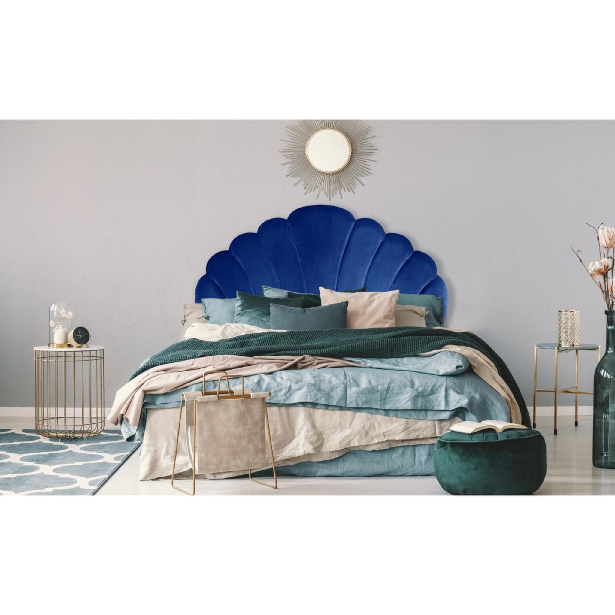 Voir la diapositive 5 : Paris Prix Tête de lit en velours  shelly  140cm bleu