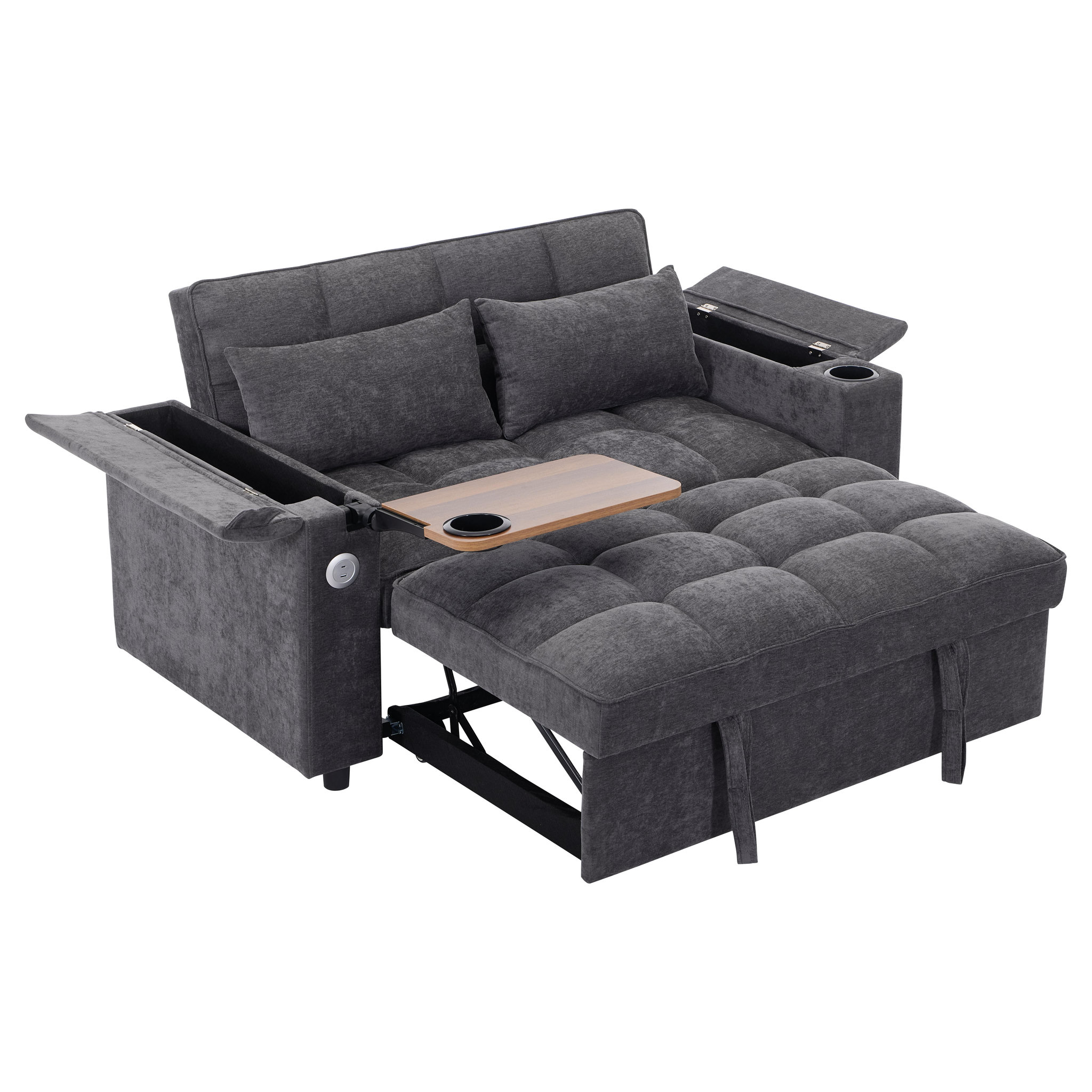 MERAX Canapé droit convertible 2 places tissu. Coloris disponibles : Gris, Beige