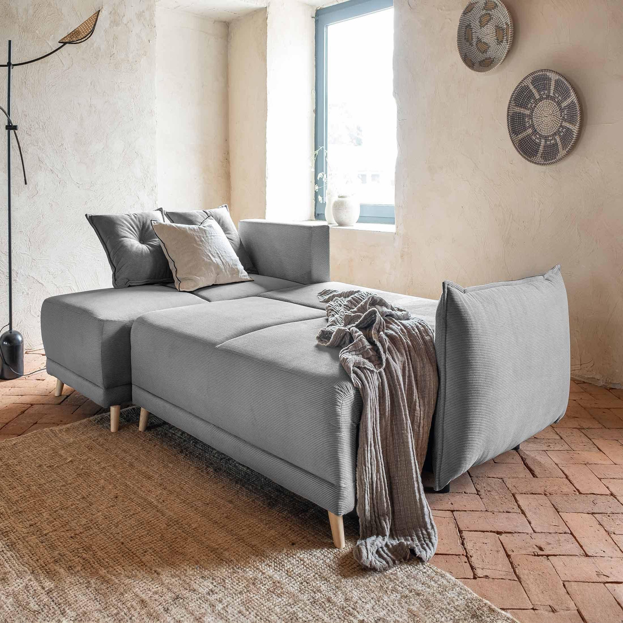 Voir la diapositive 2 : BEST MOBILIER Lena - canapé d'angle réversible 4 places - convertible avec coffre - en velours côtelé