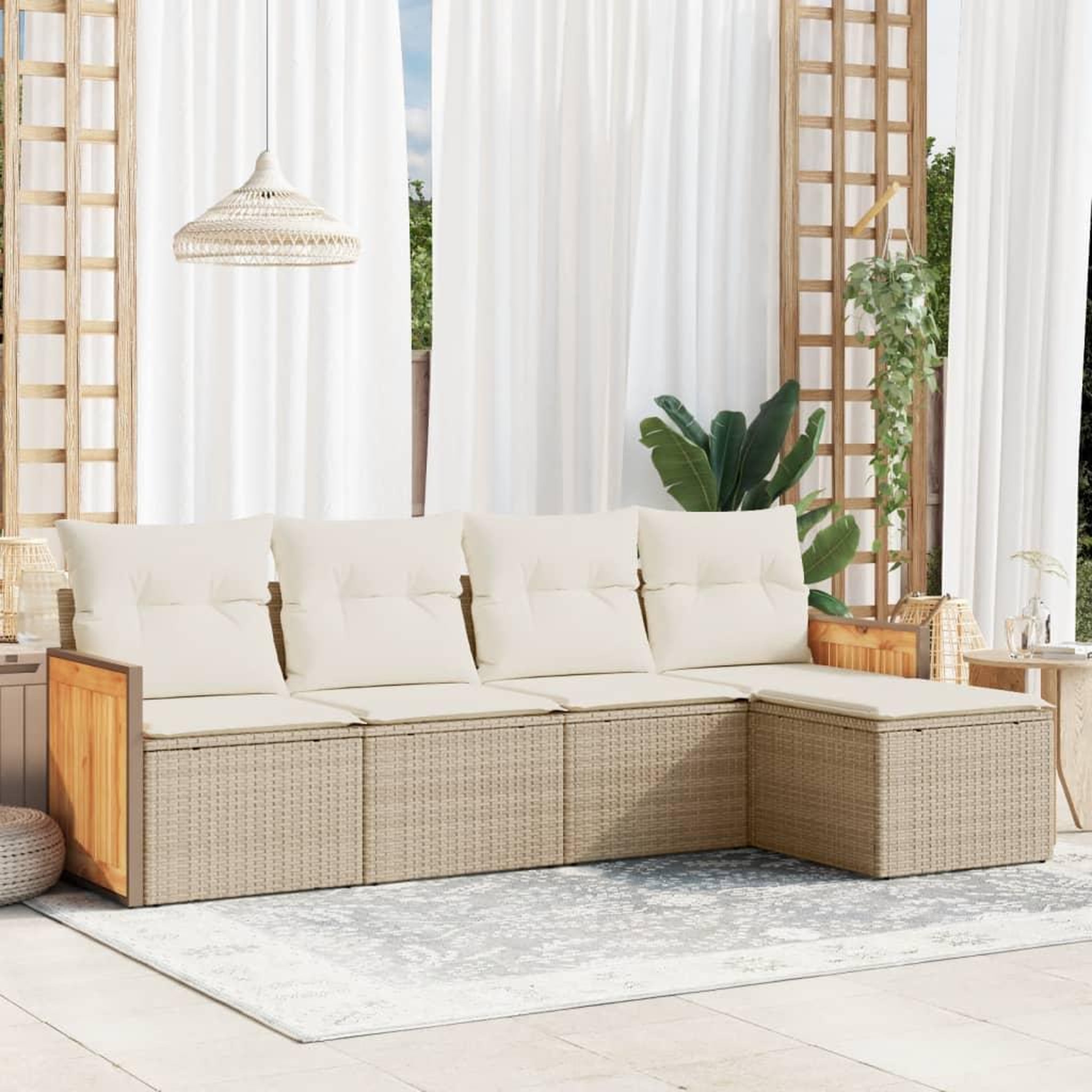 VIDAXL Salon de jardin avec coussins 5 pcs beige resine tressee