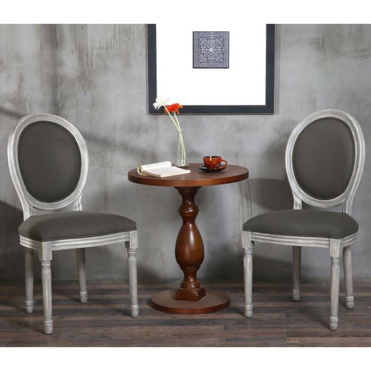 Paris Prix Lot de 2 Chaises Médaillon  Quing  Tissu Gris