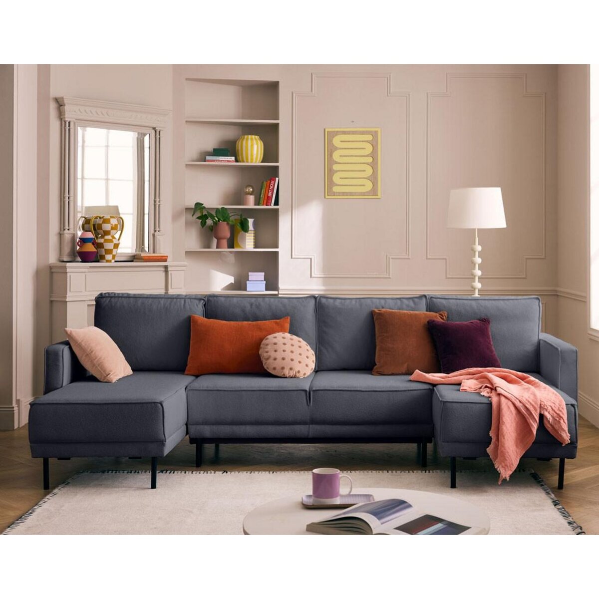 LISA DESIGN Charlie - canapé panoramique en u 7 places - convertible avec coffre - en tissu