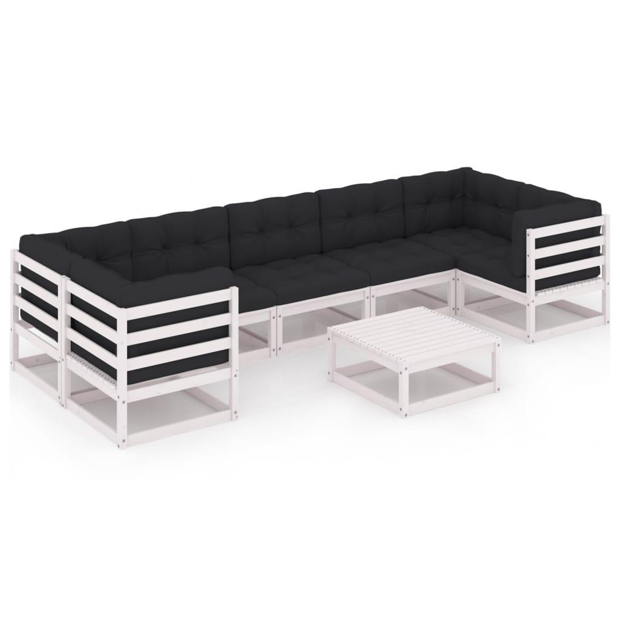 Voir la diapositive 2 : VIDAXL Salon de jardin avec coussins 8 pcs blanc bois de pin massif