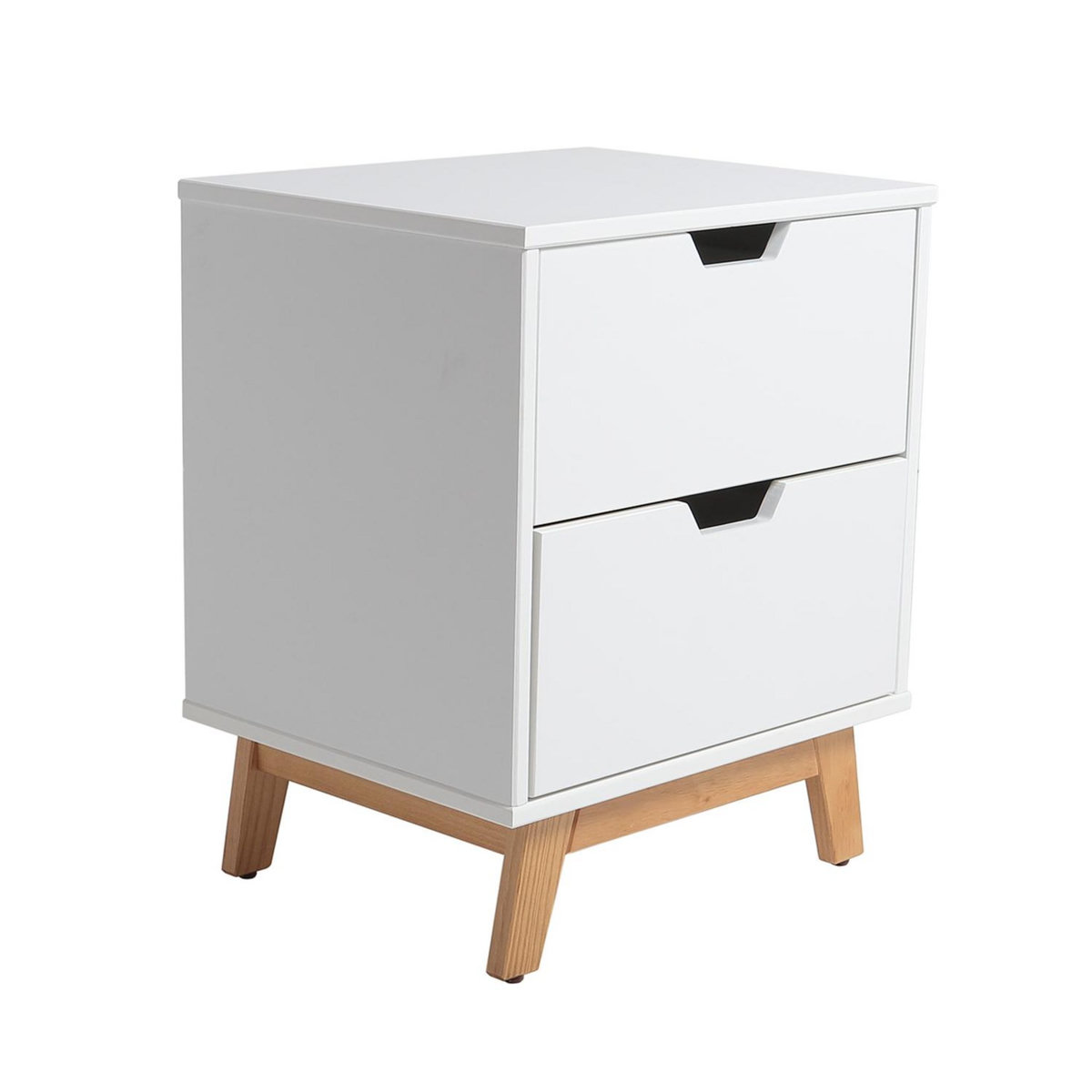 VS VENTA-STOCK Table de Chevet Miranda 2 tiroirs Blanc, MDF laqué en couler Blanc