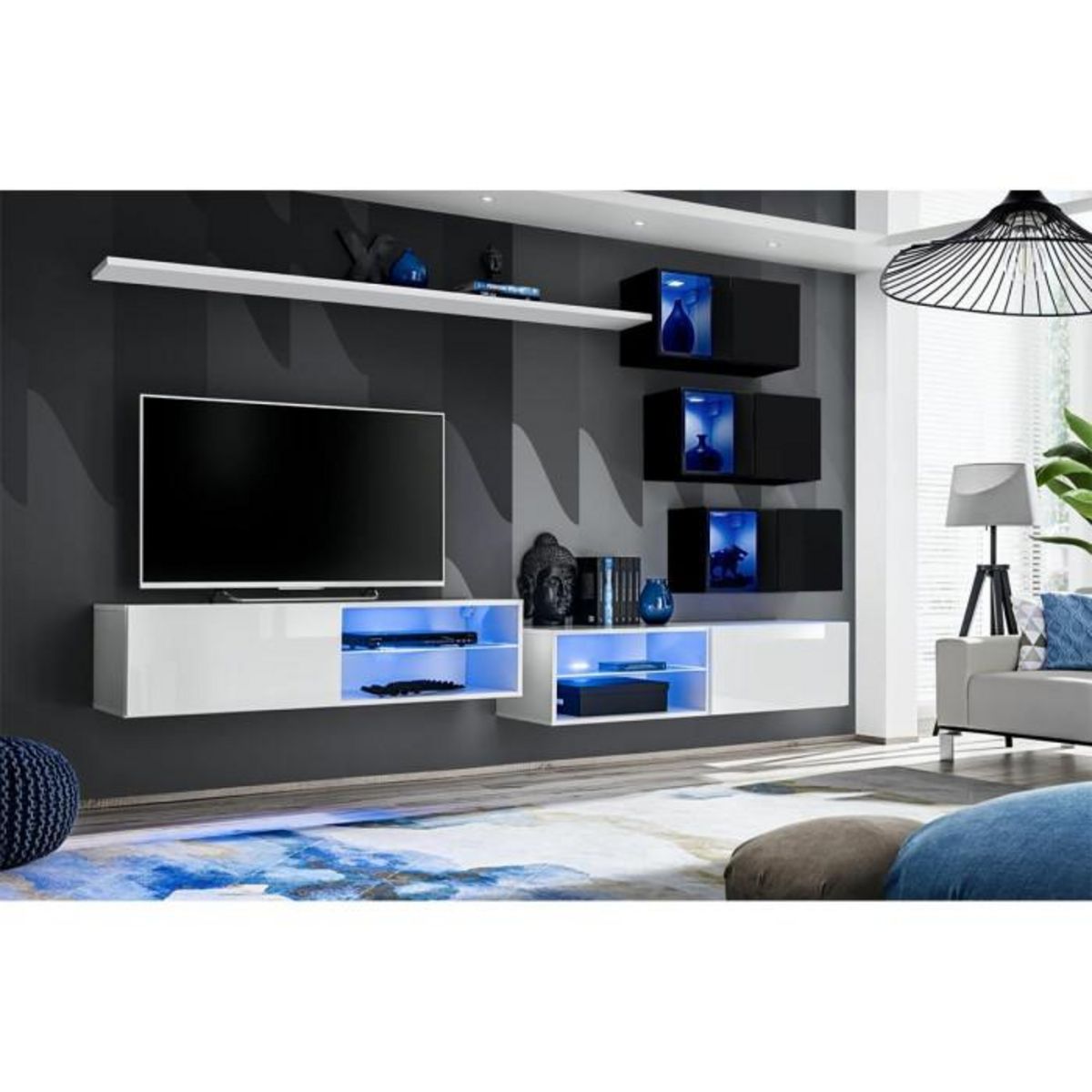 Paris Prix Ensemble Meuble TV Design  Switch XXIV  250cm Blanc & Noir