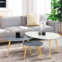 Voir la diapositive 2 : ID MARKET Lot de 3 tables basses gigognes GAIA laquées blanc gris scandinave