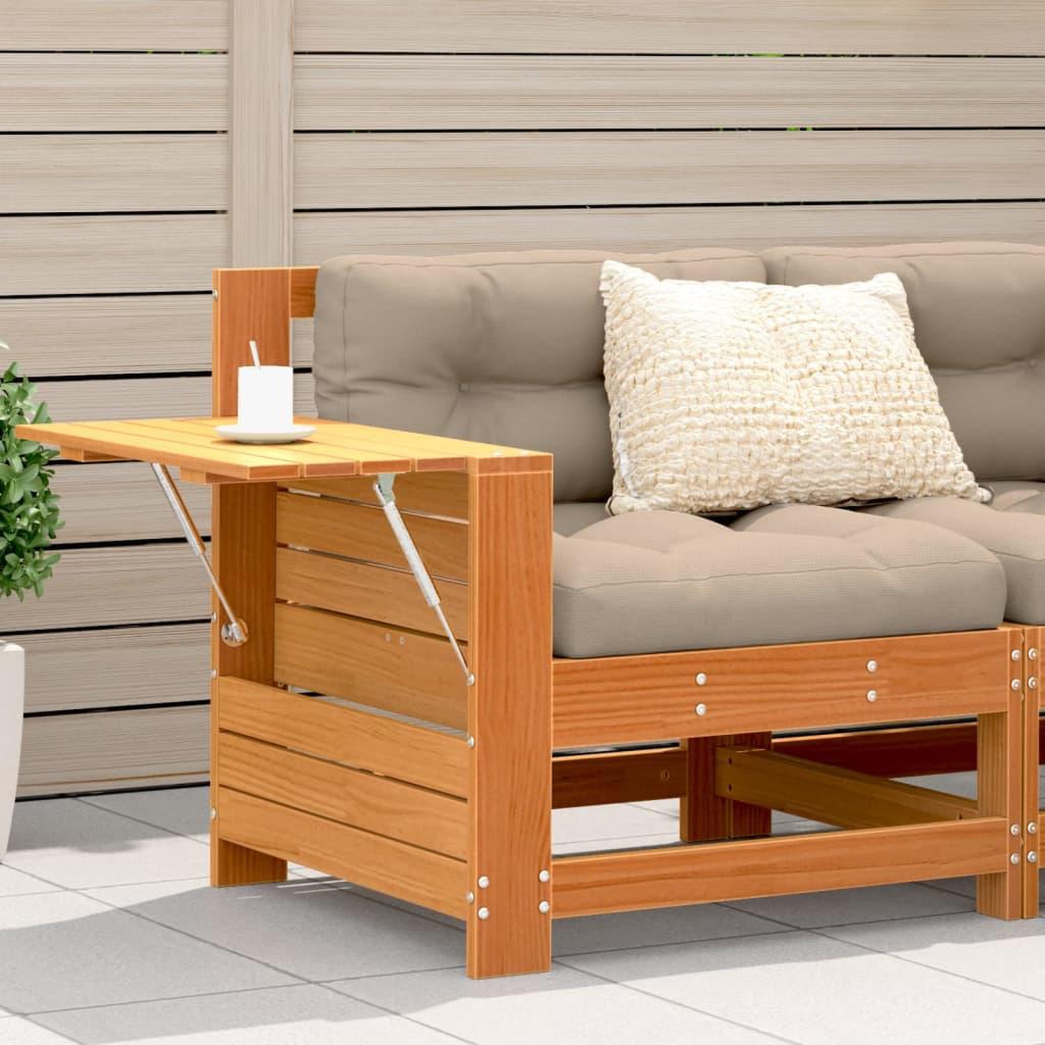 VIDAXL Canape de jardin accoudoir coussins cire marron bois pin massif
