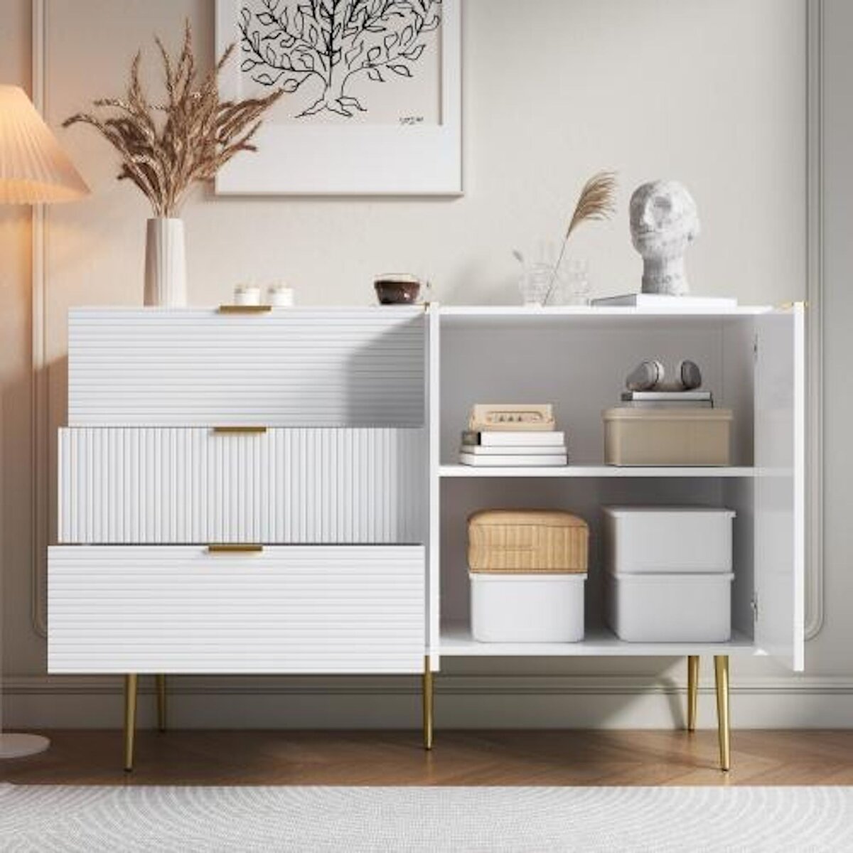 MERAX Buffet 2 porte(s) 3 tiroir(s) - 120 cm blanc mdf
