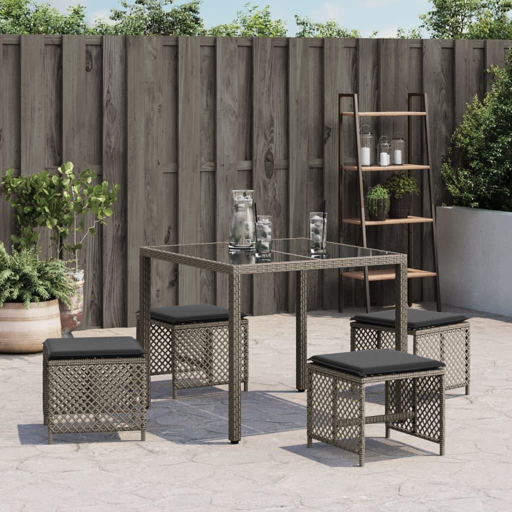 Voir la diapositive 3 : VIDAXL Tabourets de jardin et coussins lot de 4 gris 41x41x36 cm rotin