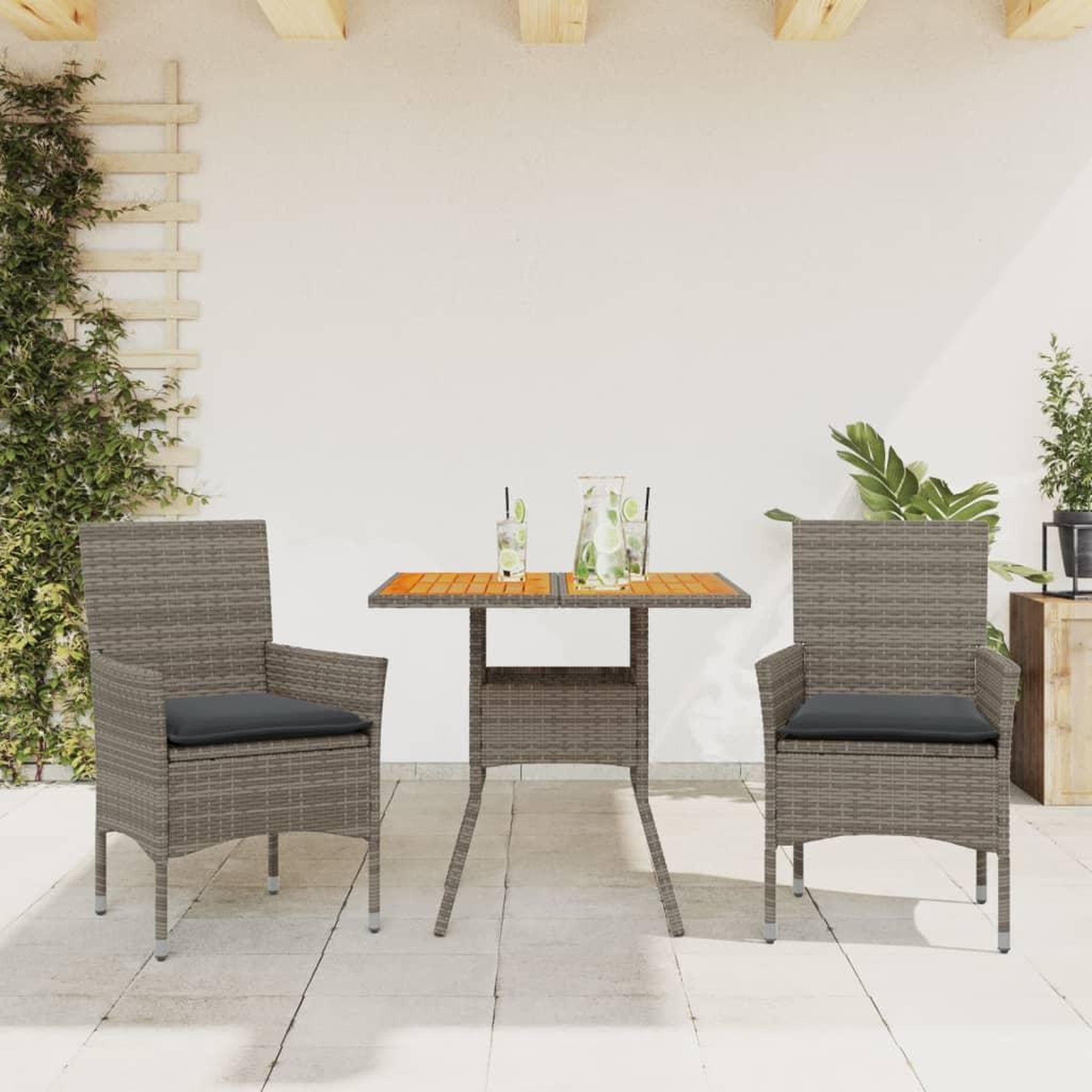 VIDAXL Ensemble a manger de jardin et coussins 3 pcs gris rotin acacia