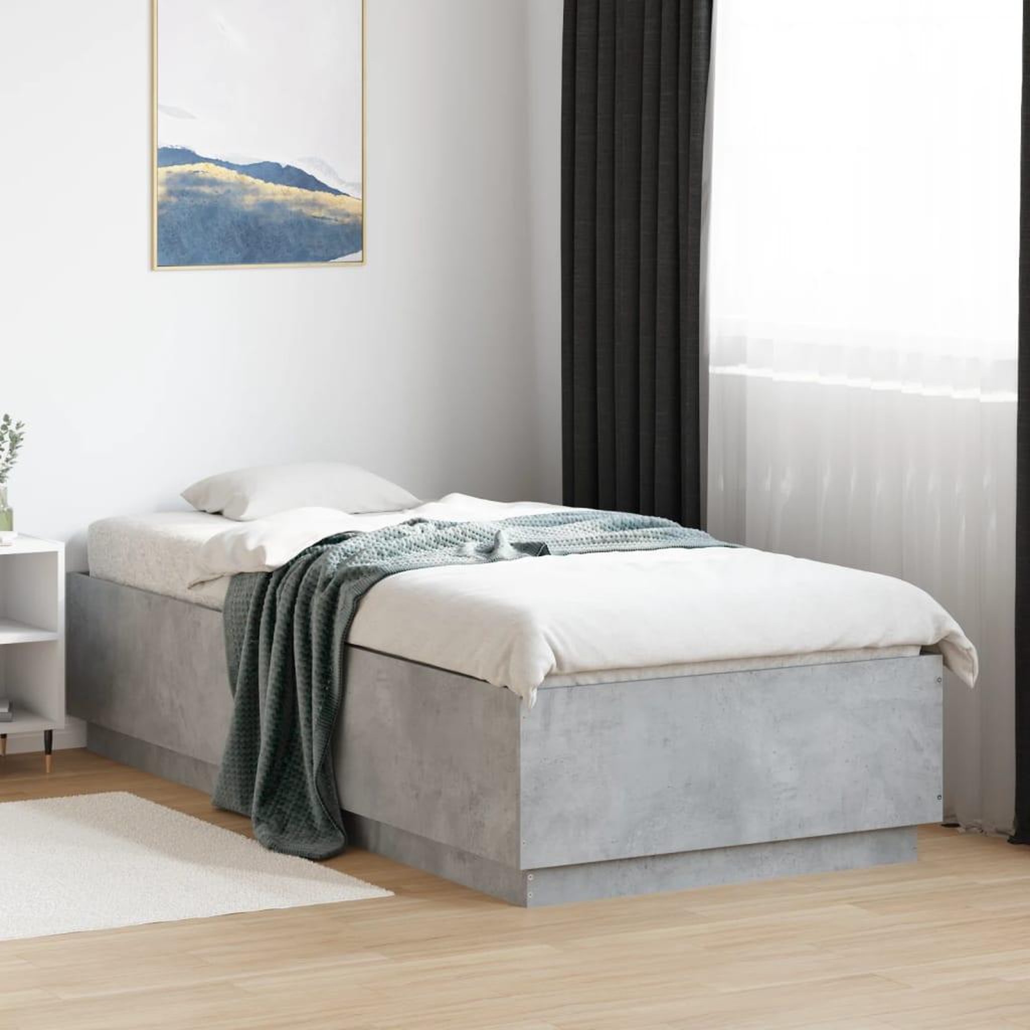 VIDAXL Cadre de lit avec LED sans matelas gris beton 90x200 cm