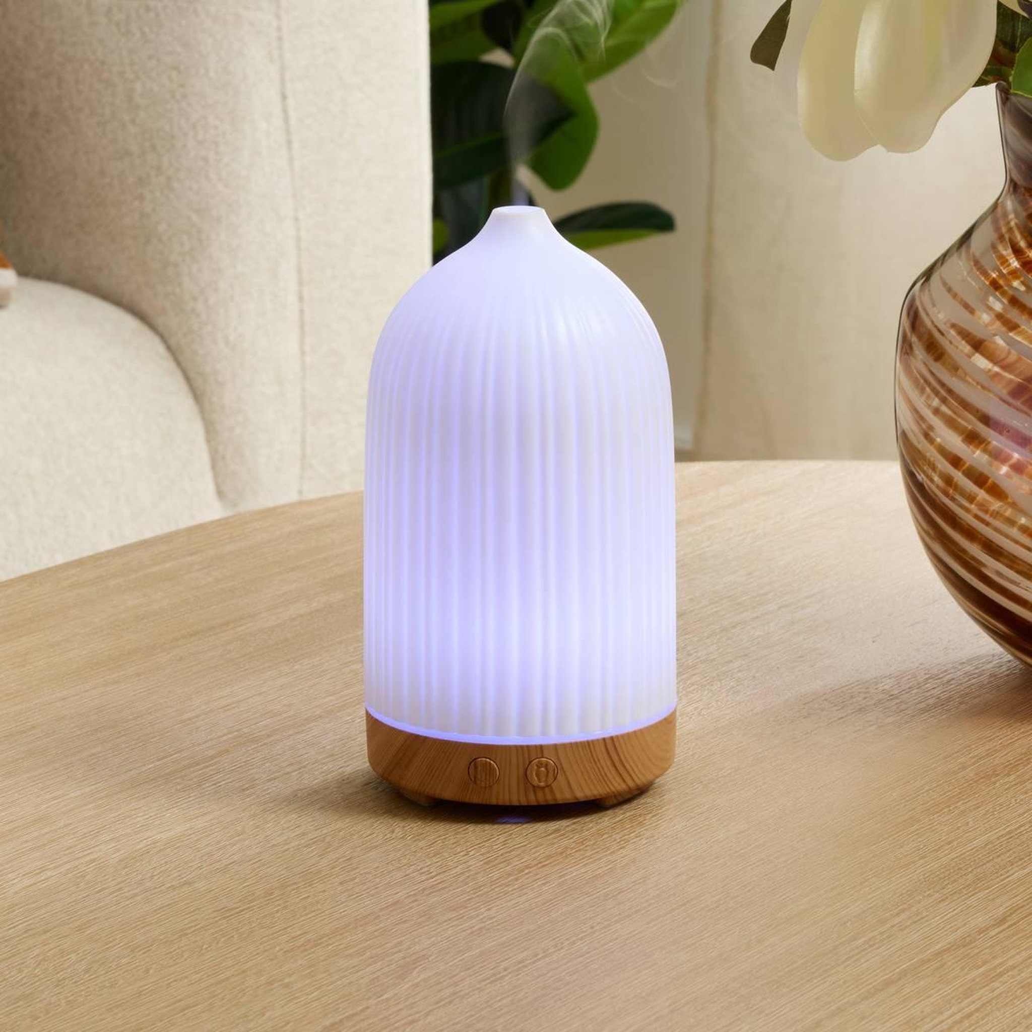 Voir la diapositive 4 : ATMOSPHERA Diffuseur d'huiles essentielles à led  berni  17cm blanc