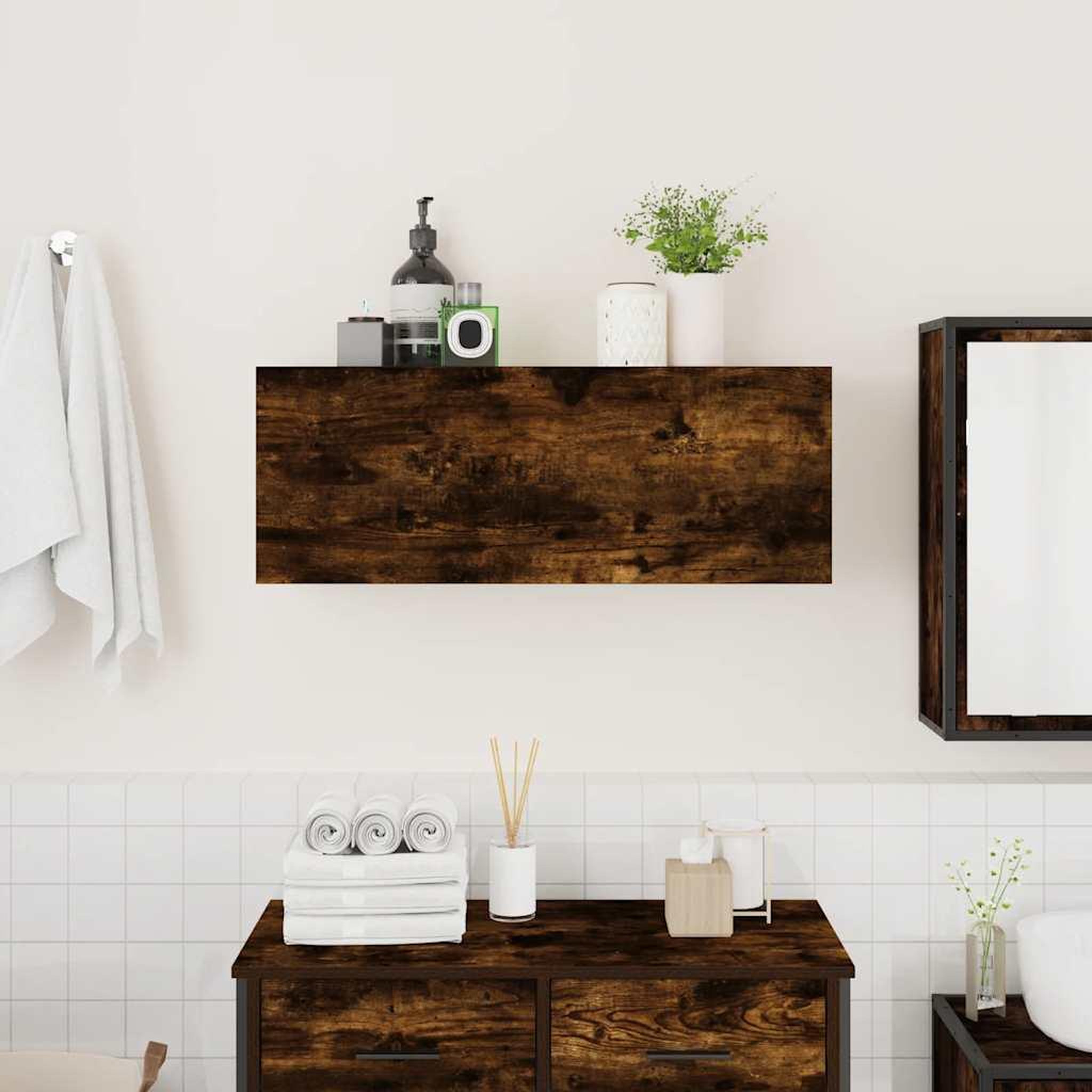 Voir la diapositive 3 : VIDAXL Armoire murale de bain chene fume 80x25x30 cm bois d'ingenierie