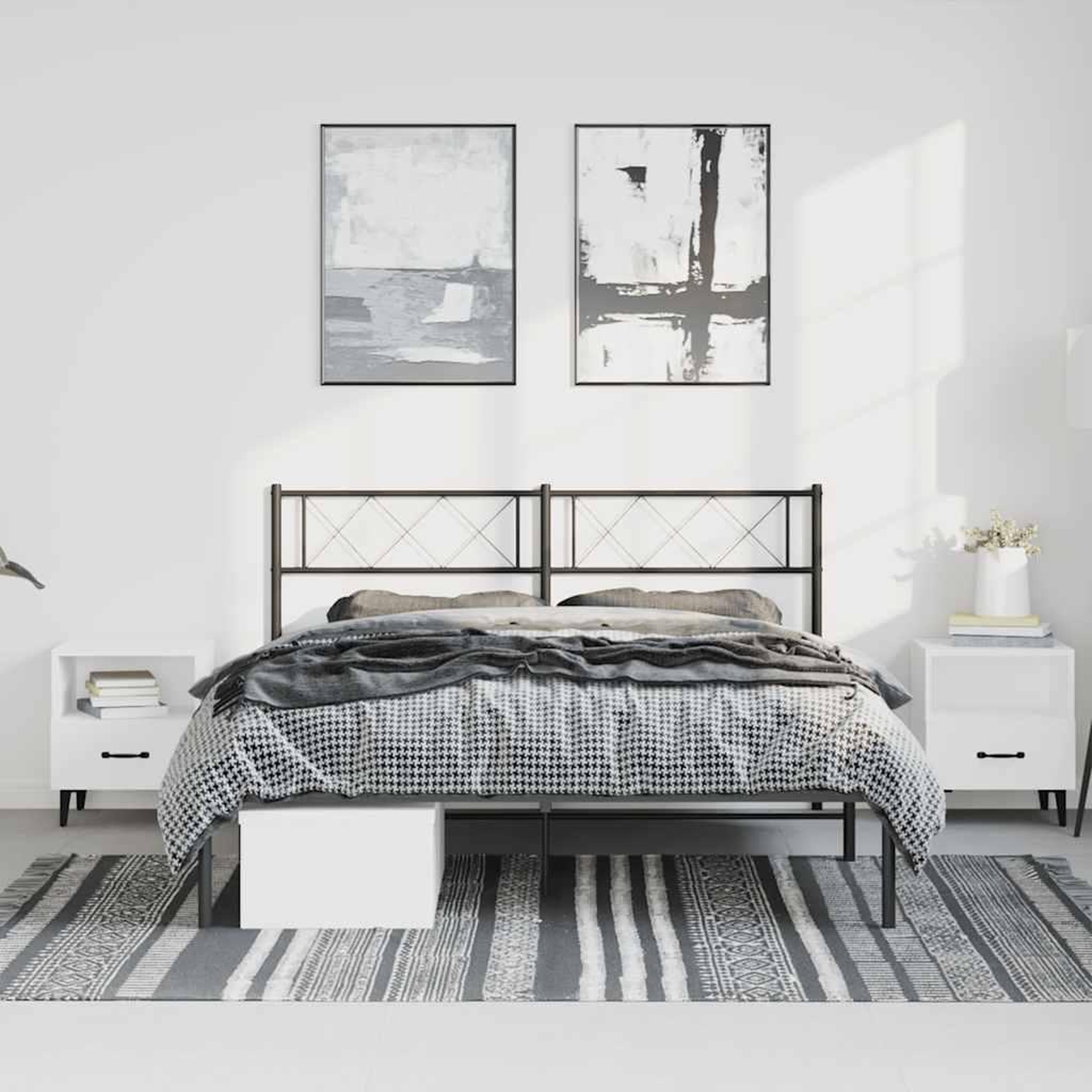 Voir la diapositive 3 : VIDAXL Cadre de lit metal sans matelas avec tete de lit noir 150x200cm