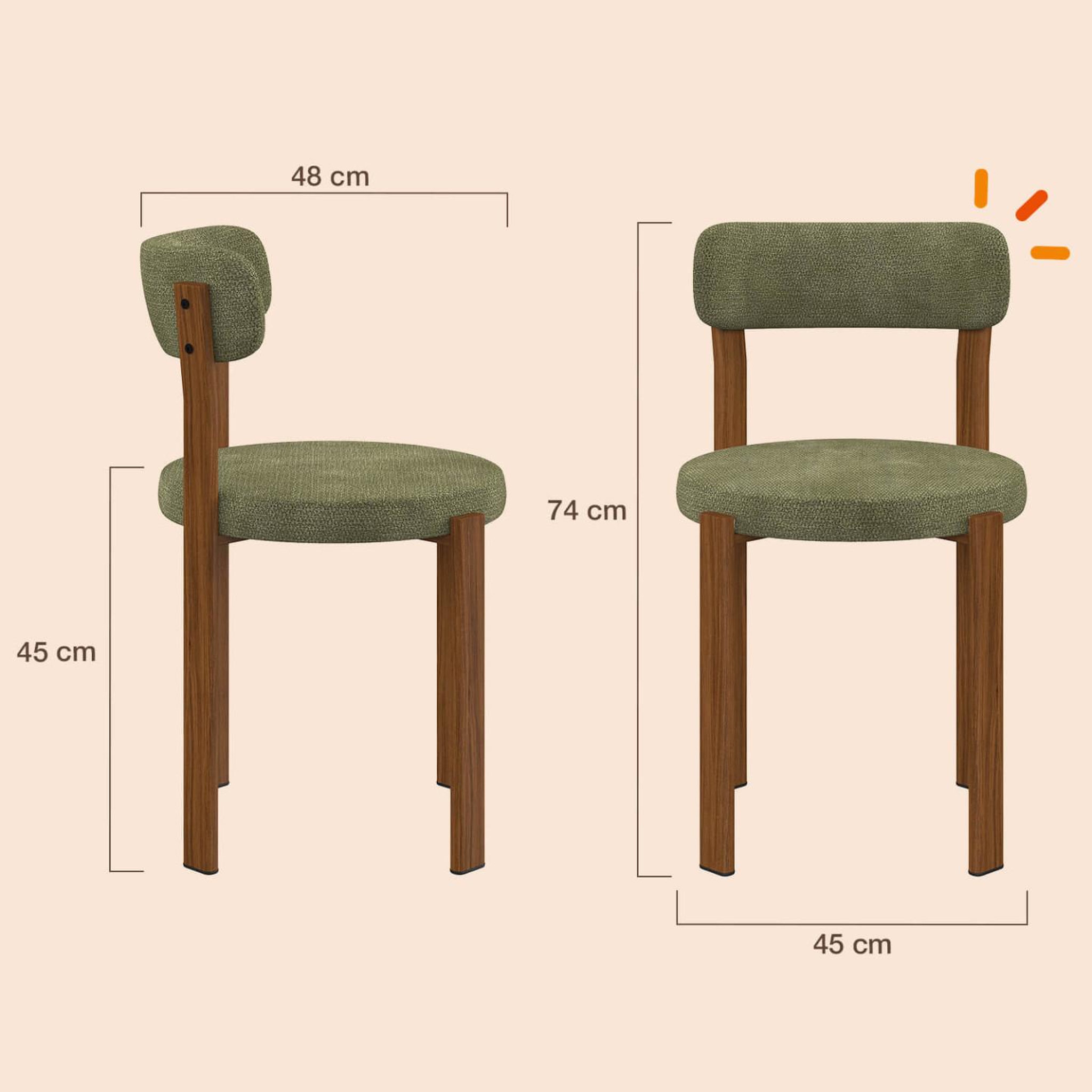 Voir la diapositive 5 : ID MARKET Lot de 4 chaises nella en tissu chenille verte pieds noyer pour salle à manger