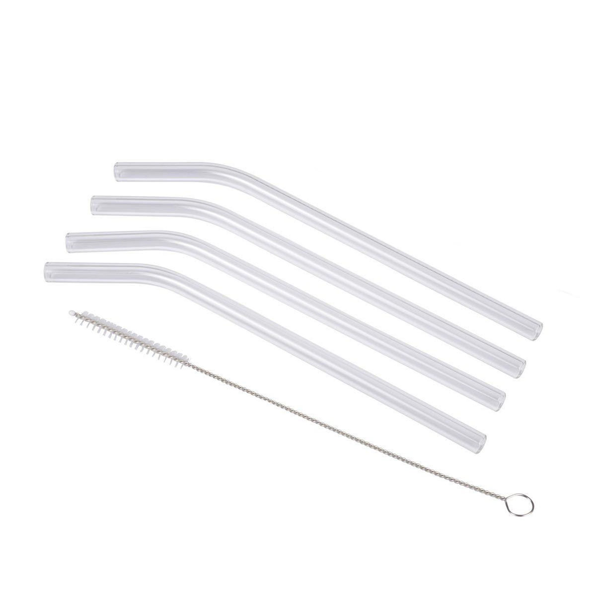 Paris Prix Lot de 4 Pailles Réutilisables  Brosse  18cm Transparent