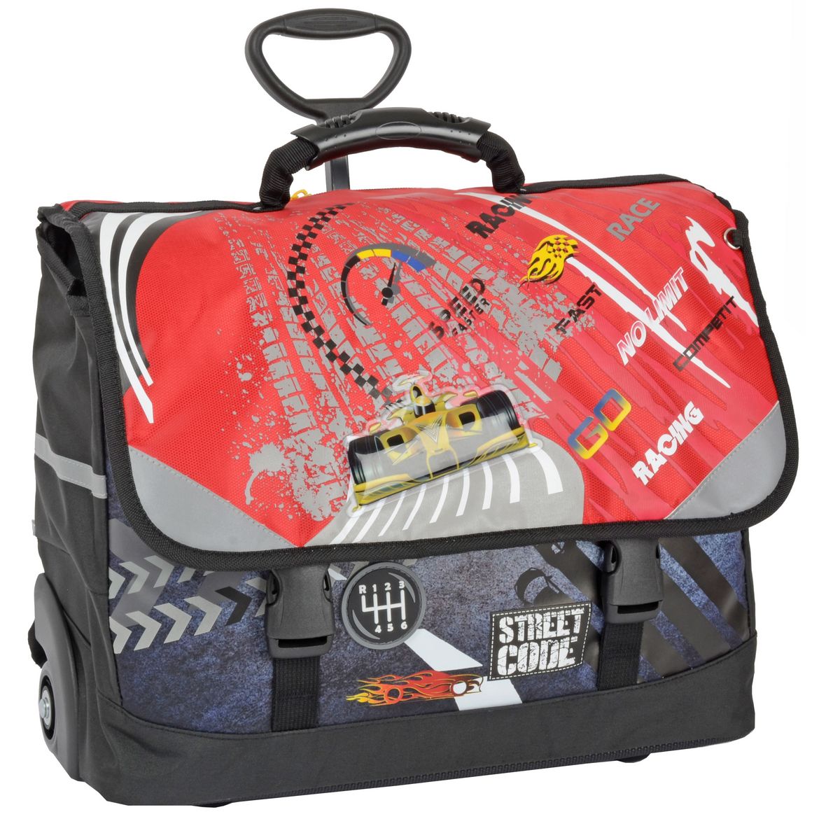 STREET CODE  Cartable à roulettes 41cm garçon Premium Formule 1 rouge et gris