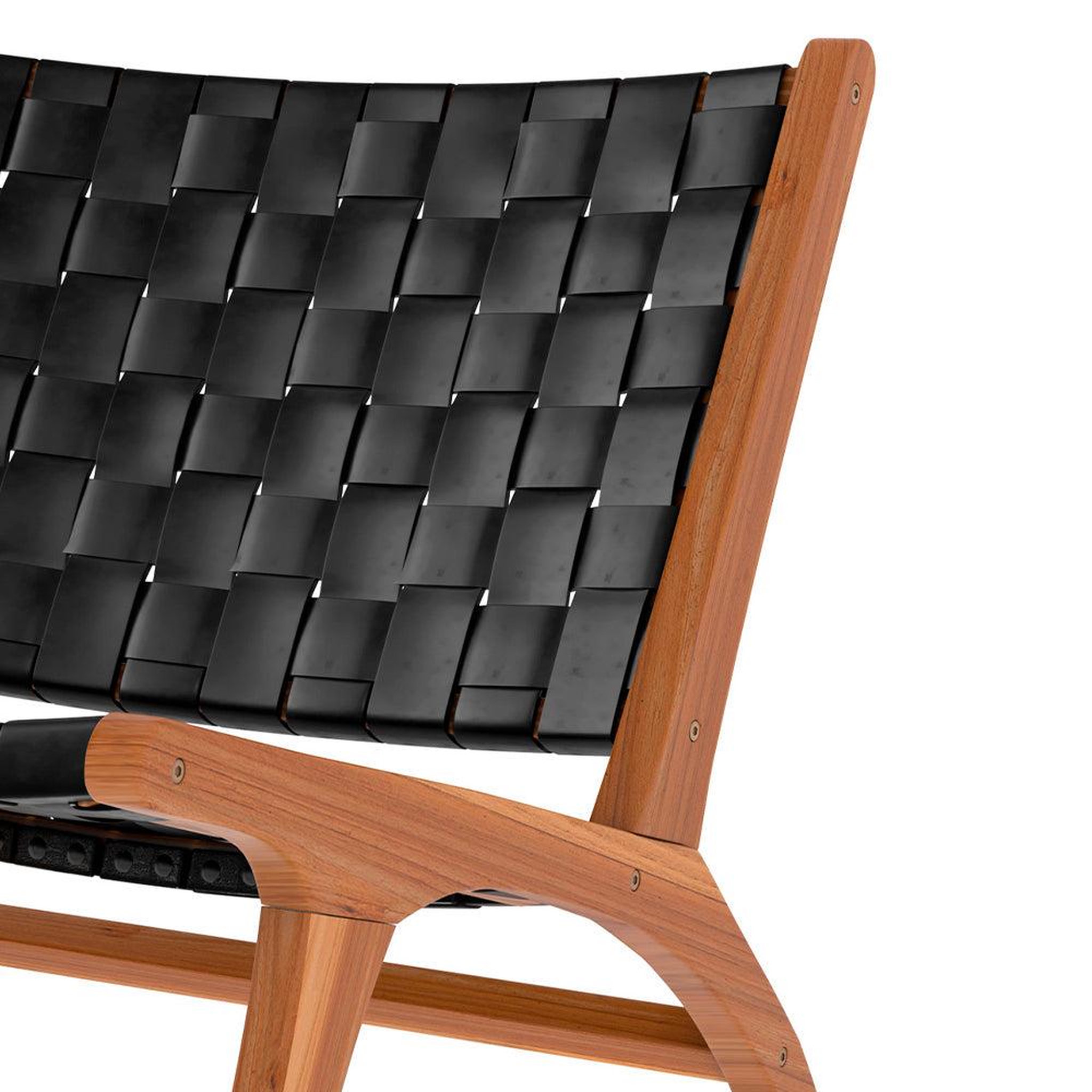 Voir la diapositive 6 : MAISON PAVANE Fauteuil en teck et cuir tréssé noir-kuna