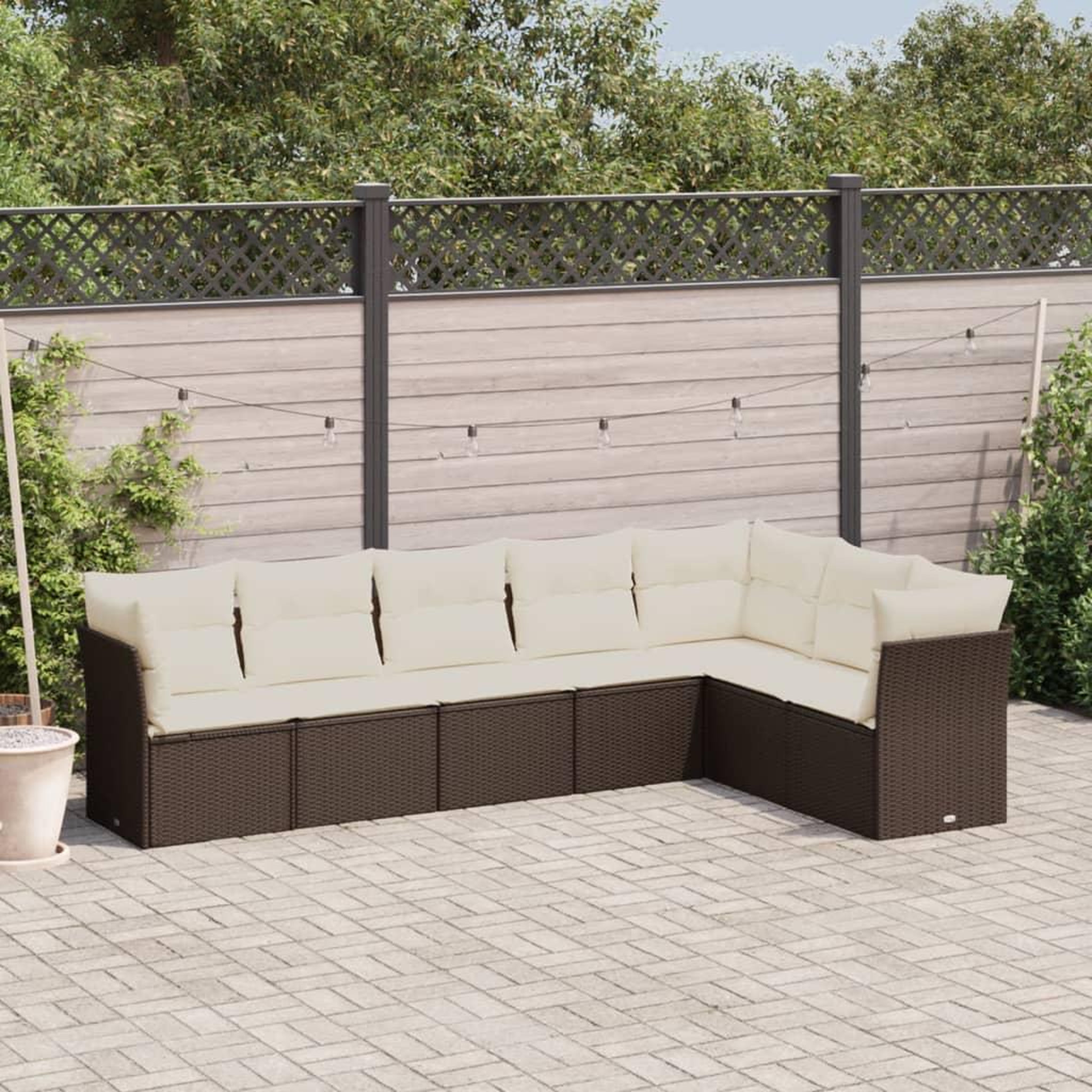 VIDAXL Salon de jardin avec coussins 7 pcs marron resine tressee