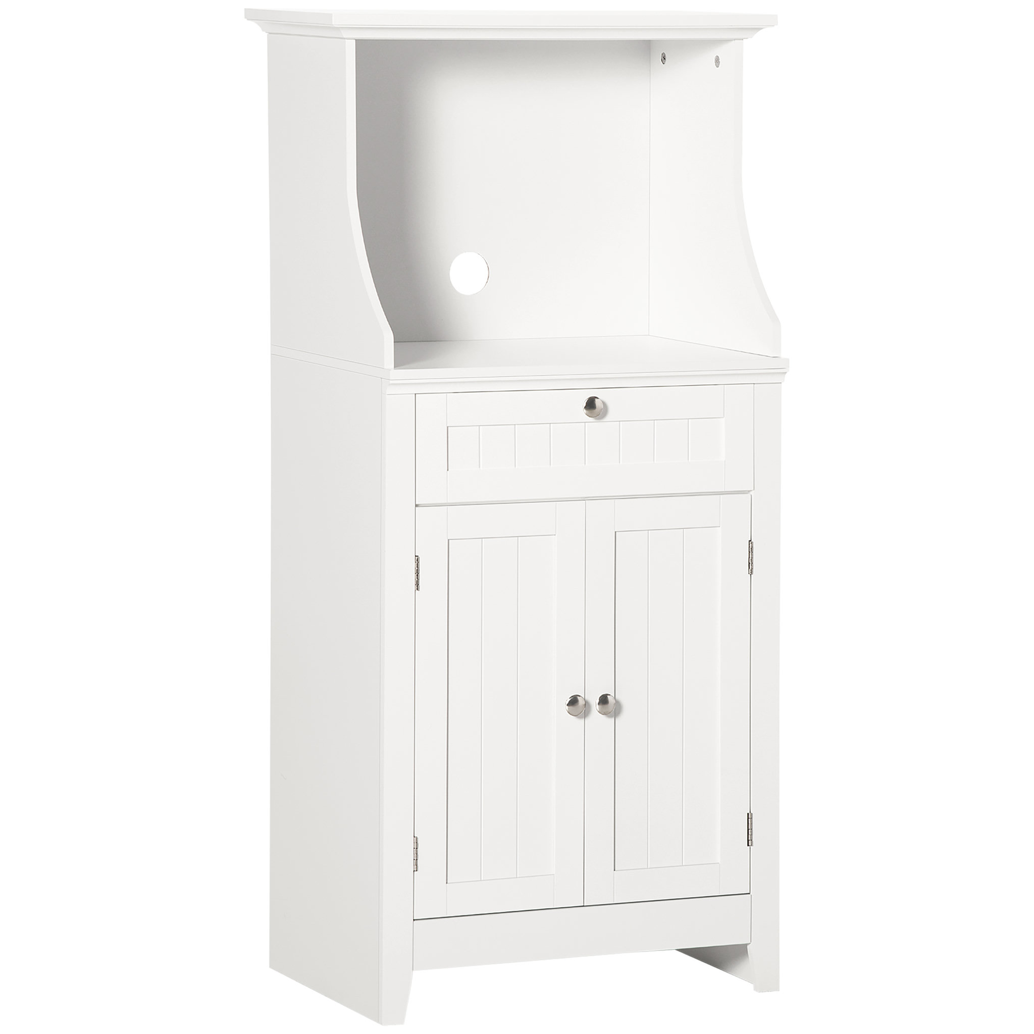 Voir la diapositive 1 : HOMCOM Meuble micro-ondes pour cuisine - tiroir, 2 portes, niche - dim. 60L x 40l x 122,5H cm - MDF blanc