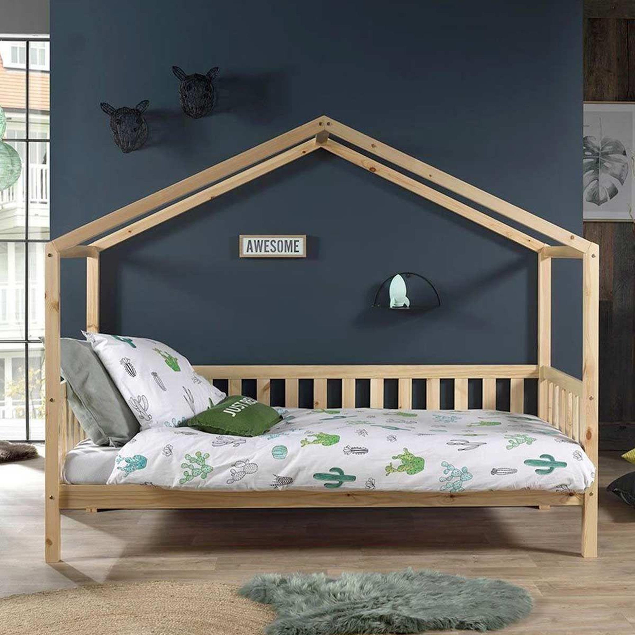 Paris Prix Pack - lit enfant cabane & matelas  dallas ii  90x200cm naturel