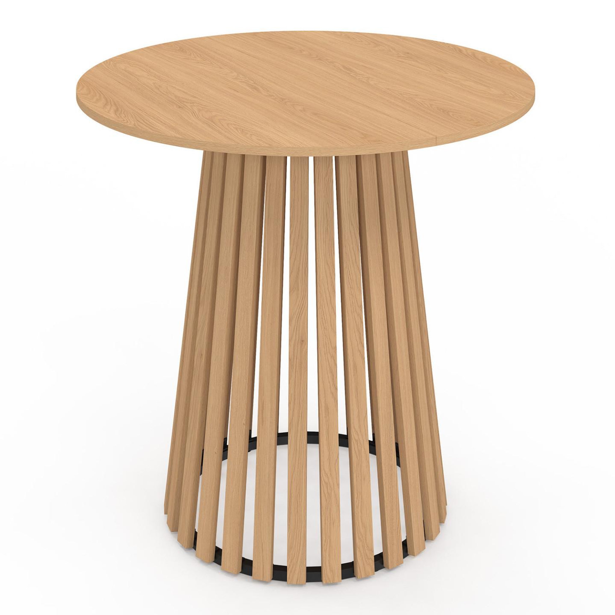 Voir la diapositive 3 : ID MARKET Table à manger ronde carmen 4 personnes pied bois en lattes et plateau bois 80 cm