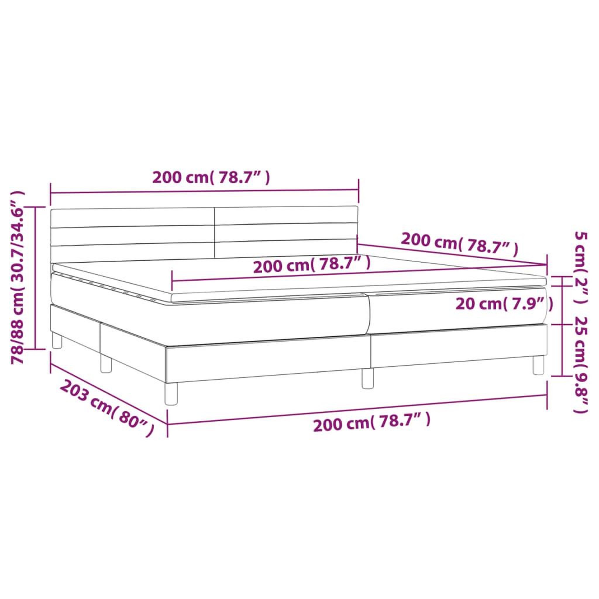 Voir la diapositive 6 : VIDAXL Sommier a lattes de lit et matelas Gris fonce 200x200cm Velours