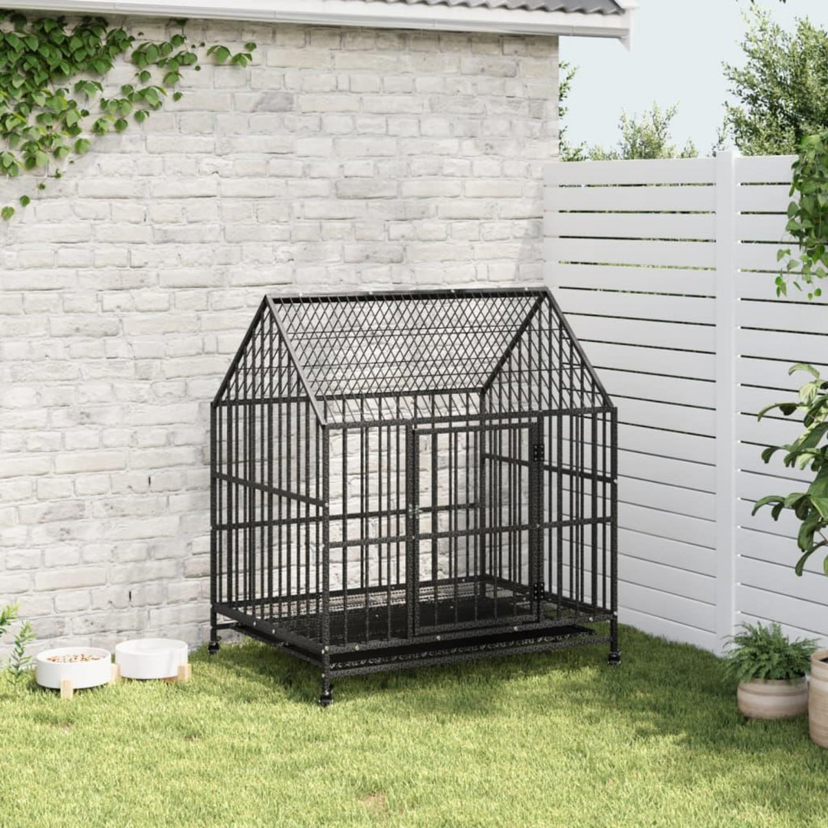 VIDAXL Cage pour chien avec roues noir gris acier galvanise
