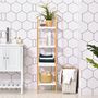 Voir la diapositive 2 : HOMCOM Etagère en bambou de salle de bain 4 niveaux à lattes dim. 35L x 36l x 138H cm bois pin blanc