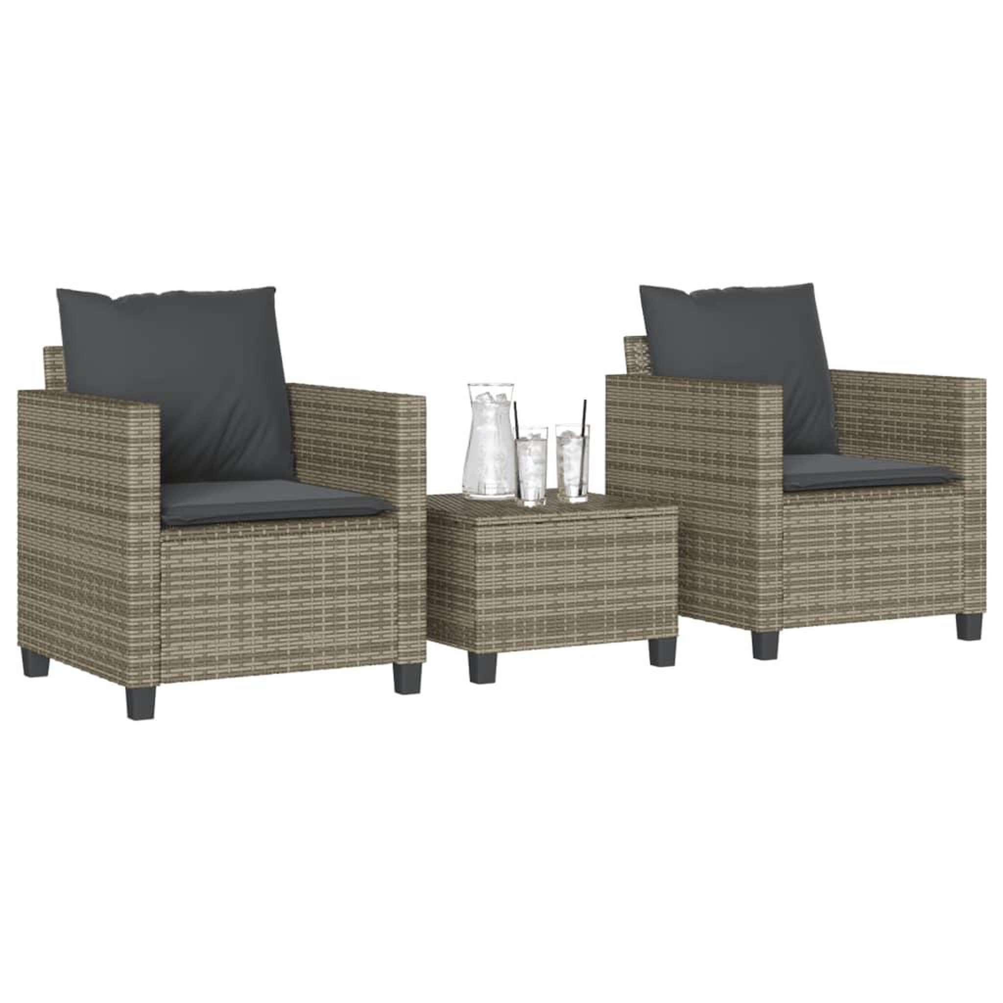 VIDAXL Ensemble de bistro 3 pcs avec coussins gris resine tressee
