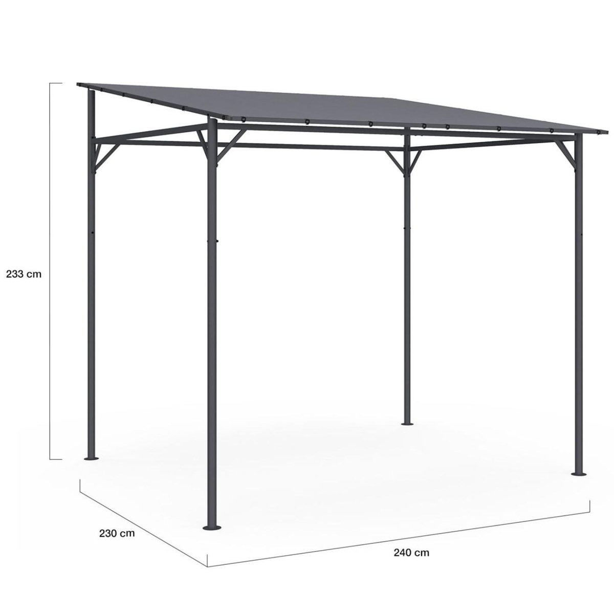 ID MARKET Pergola adossée 4 pieds 2,3 x 2,4 M tonnelle de jardin en acier avec toile gris anthracite