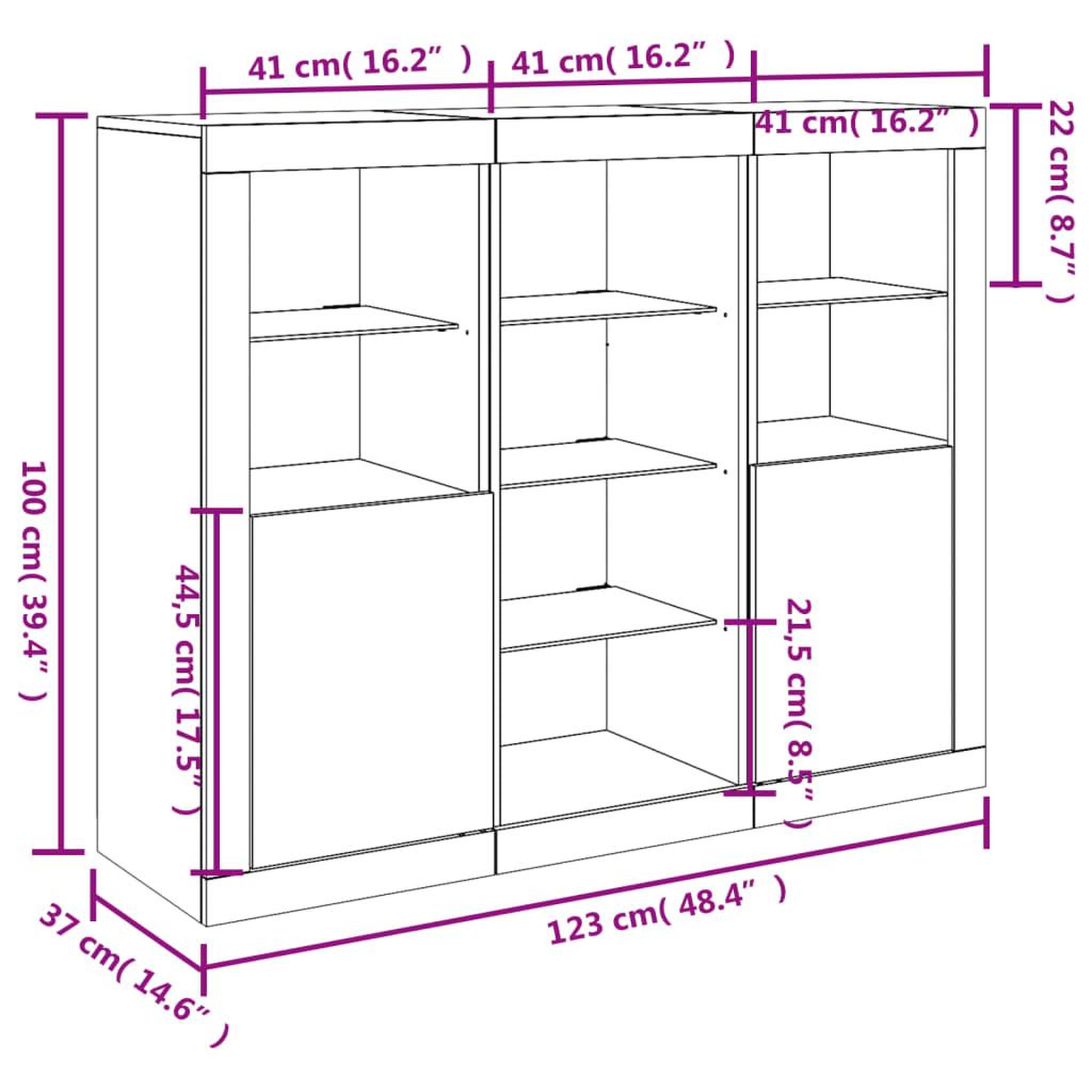 Voir la diapositive 6 : VIDAXL Buffets avec lumieres LED 3 pcs chene sonoma bois d'ingenierie