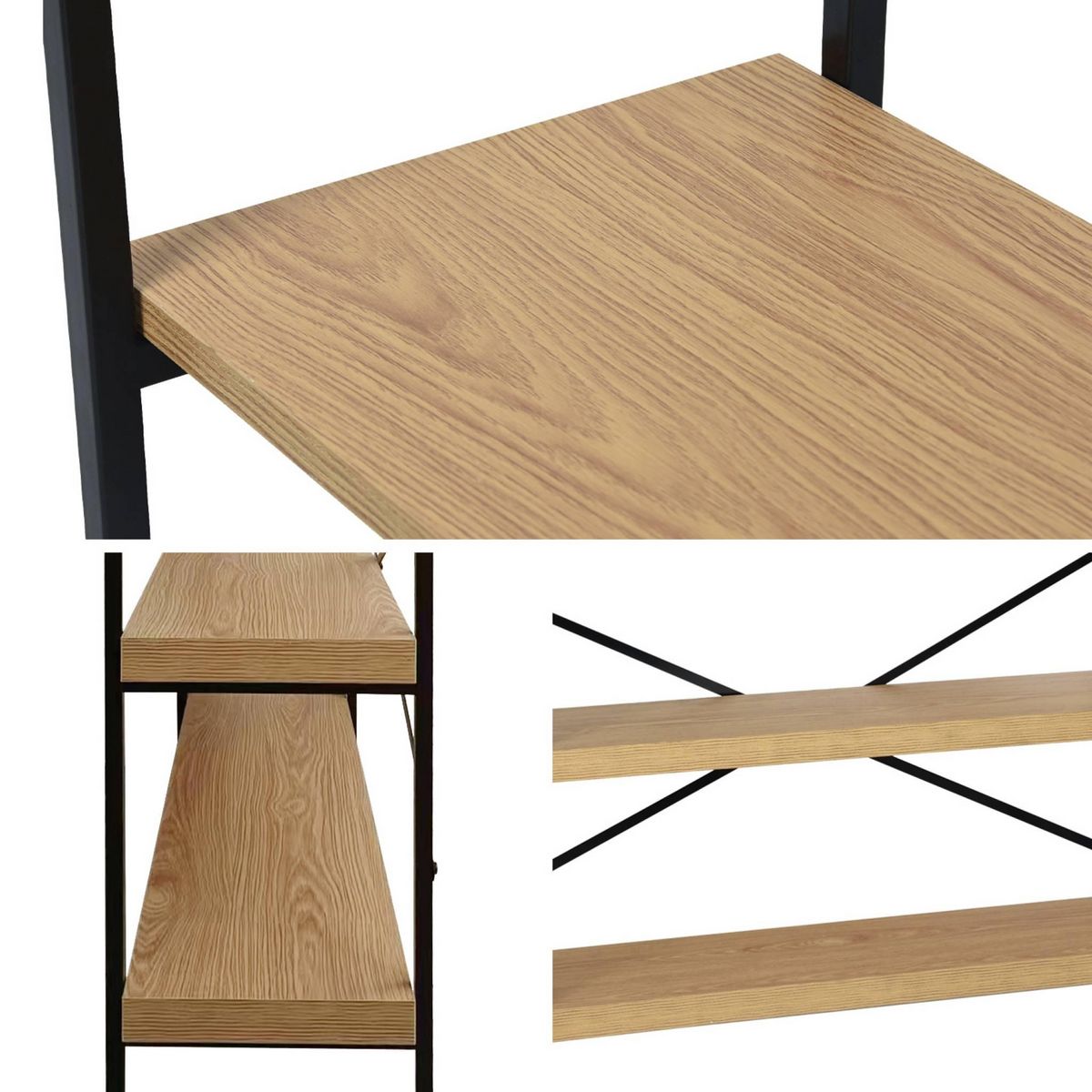 SWEEEK Etagère 3 niveaux industrielle effet frêne et métal - LOFT L 100 x l 30 x H 79cm